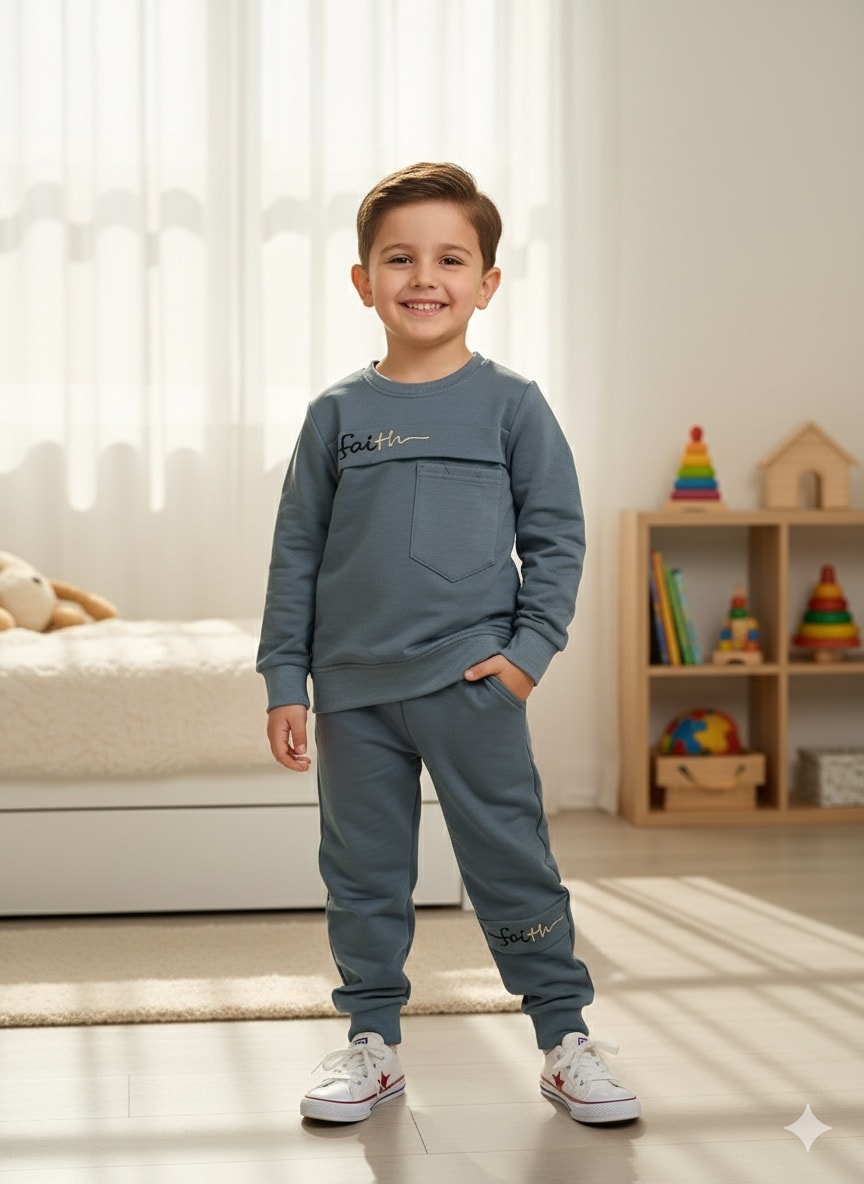 Erkek Çocuk Antrasit Faith Desenli Alt-Üst Takım