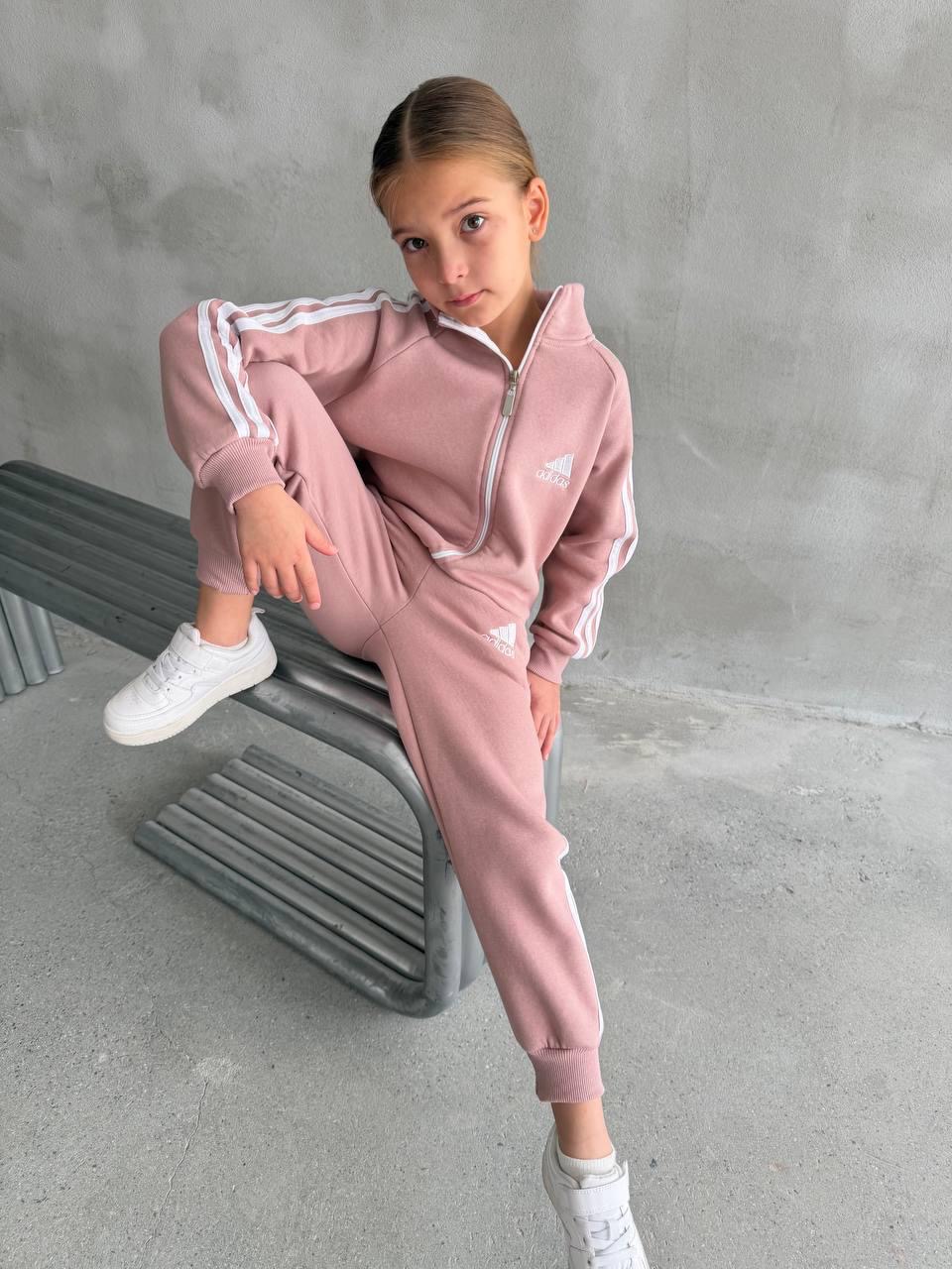 Kız Çocuk Pudra Şeritli Fermuarlı Takım