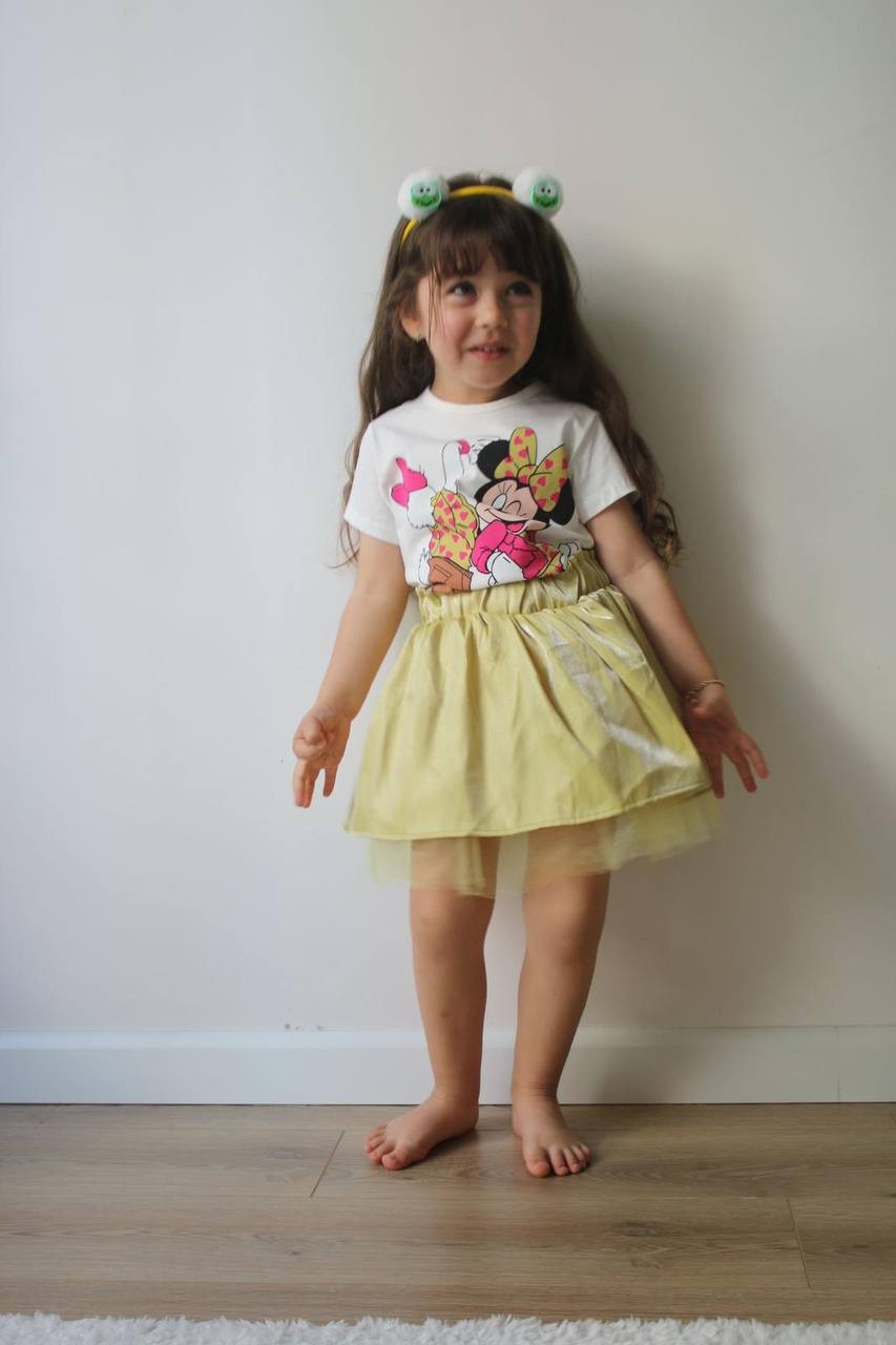 Kız Çocuk Yağ Yeşili Minnie Daisy Parlak Tüllü Etekli Takım