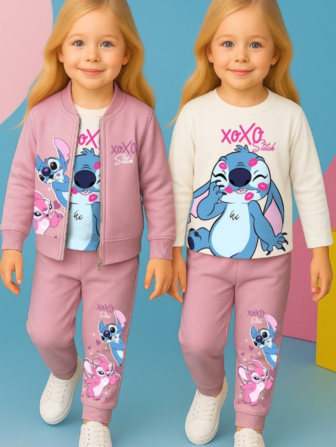 Kız Çocuk Gül Kurusu Stitch 3'lü Takım