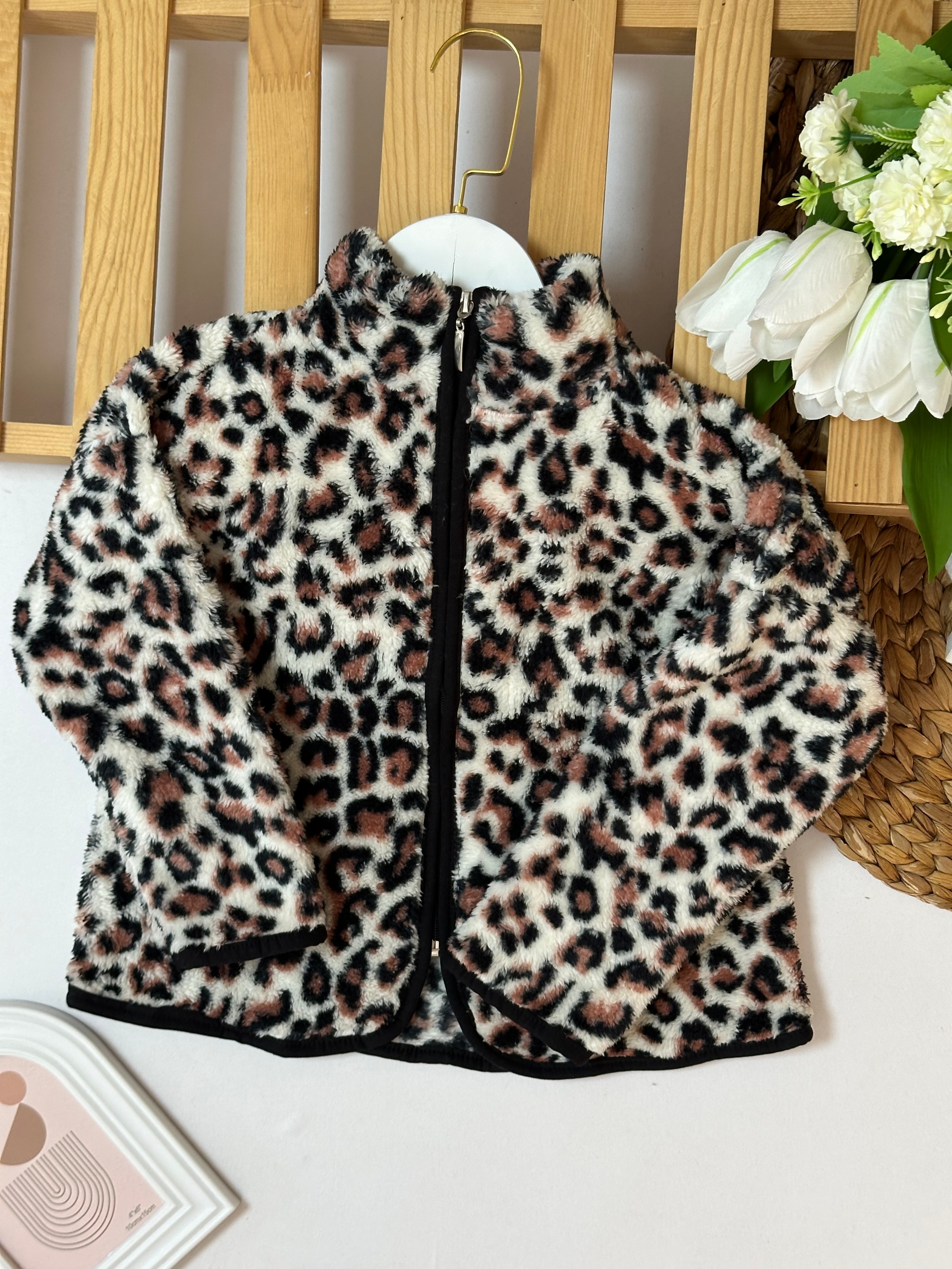 Kız Çocuk Kahve Leopar Peluş Hırka