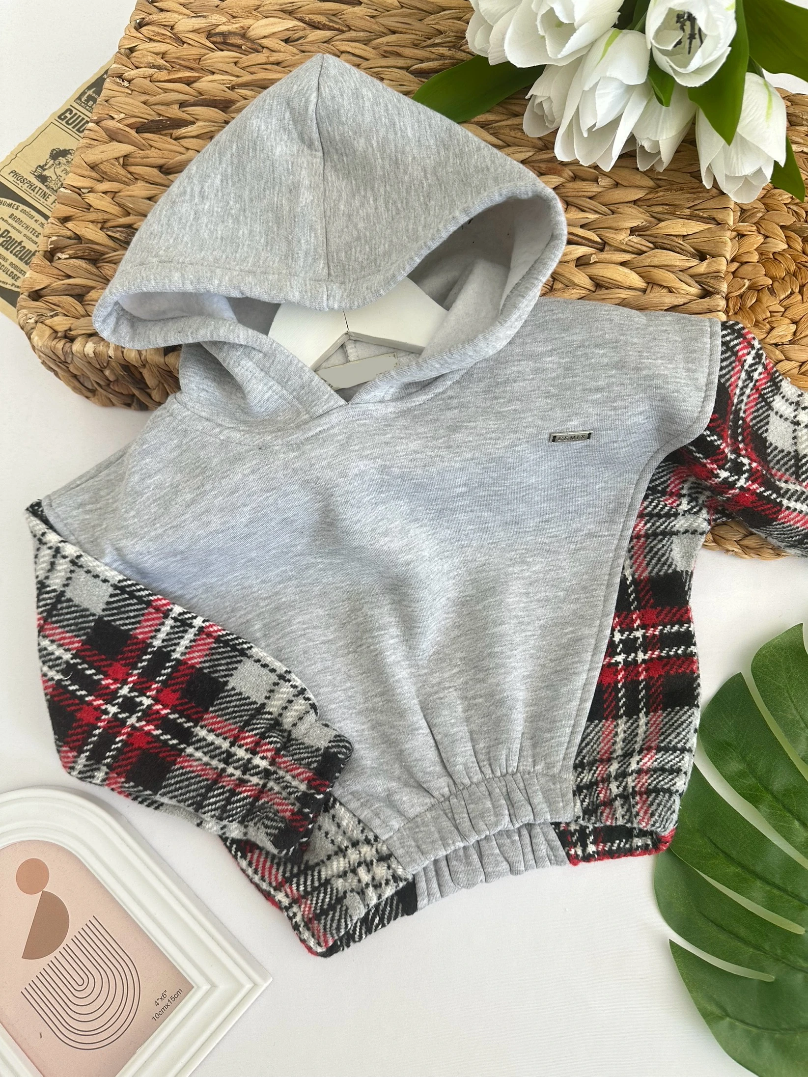 Kız Çocuk Gri Yanları Ekose Sweat