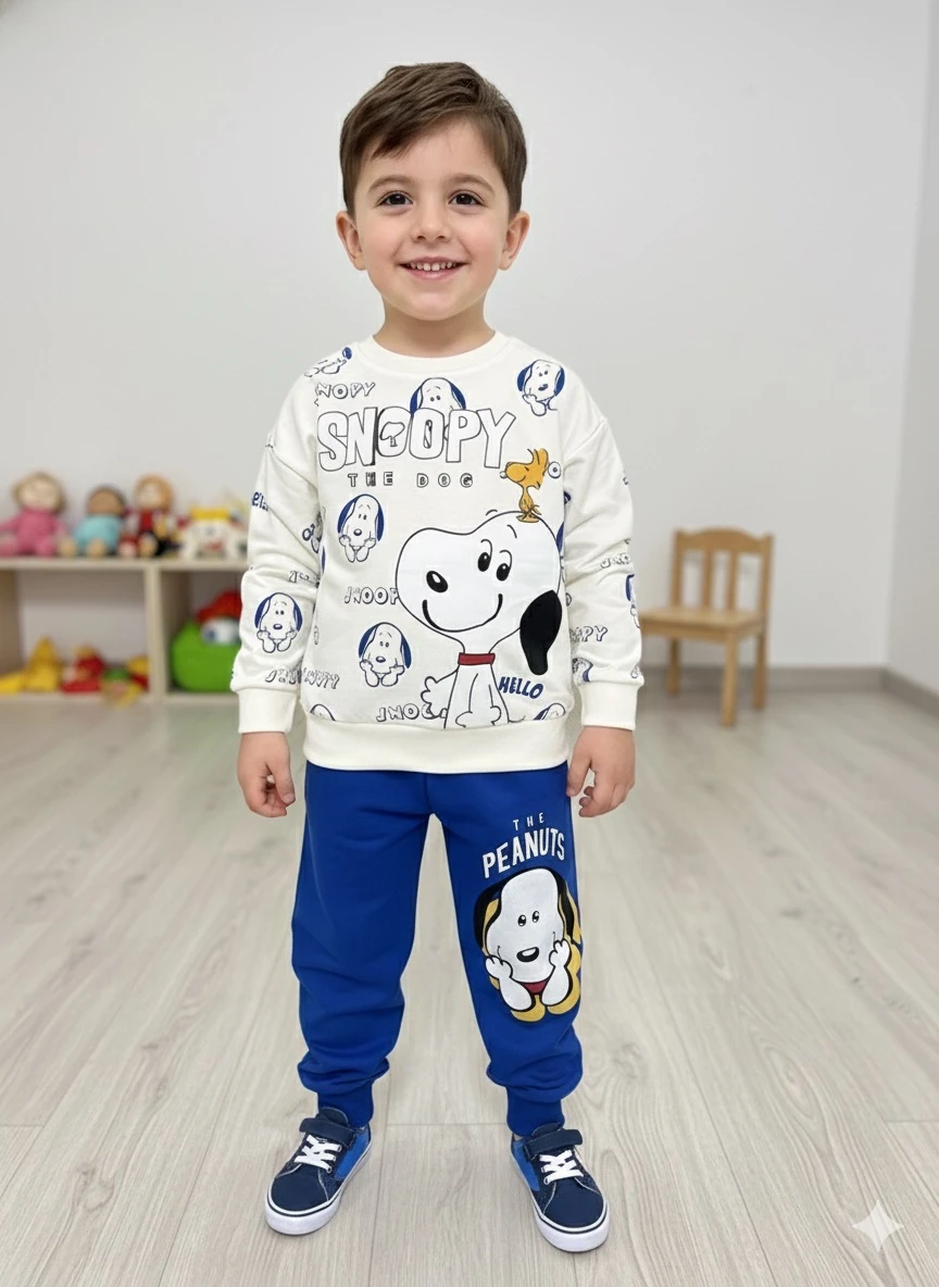 Erkek Çocuk Mavi Snoopy Takım