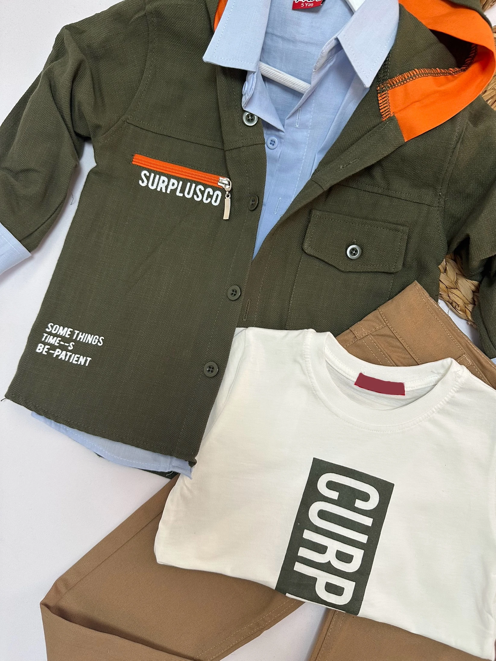 Erkek Çocuk Haki Ceket Kot Pantolon CurPlus 4'lü Takım