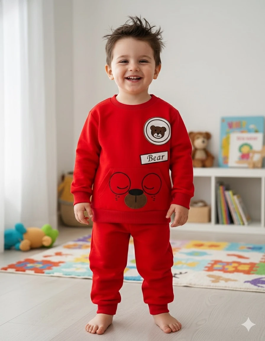 Unisex Kırmızı Ayıcık Baskılı Takım