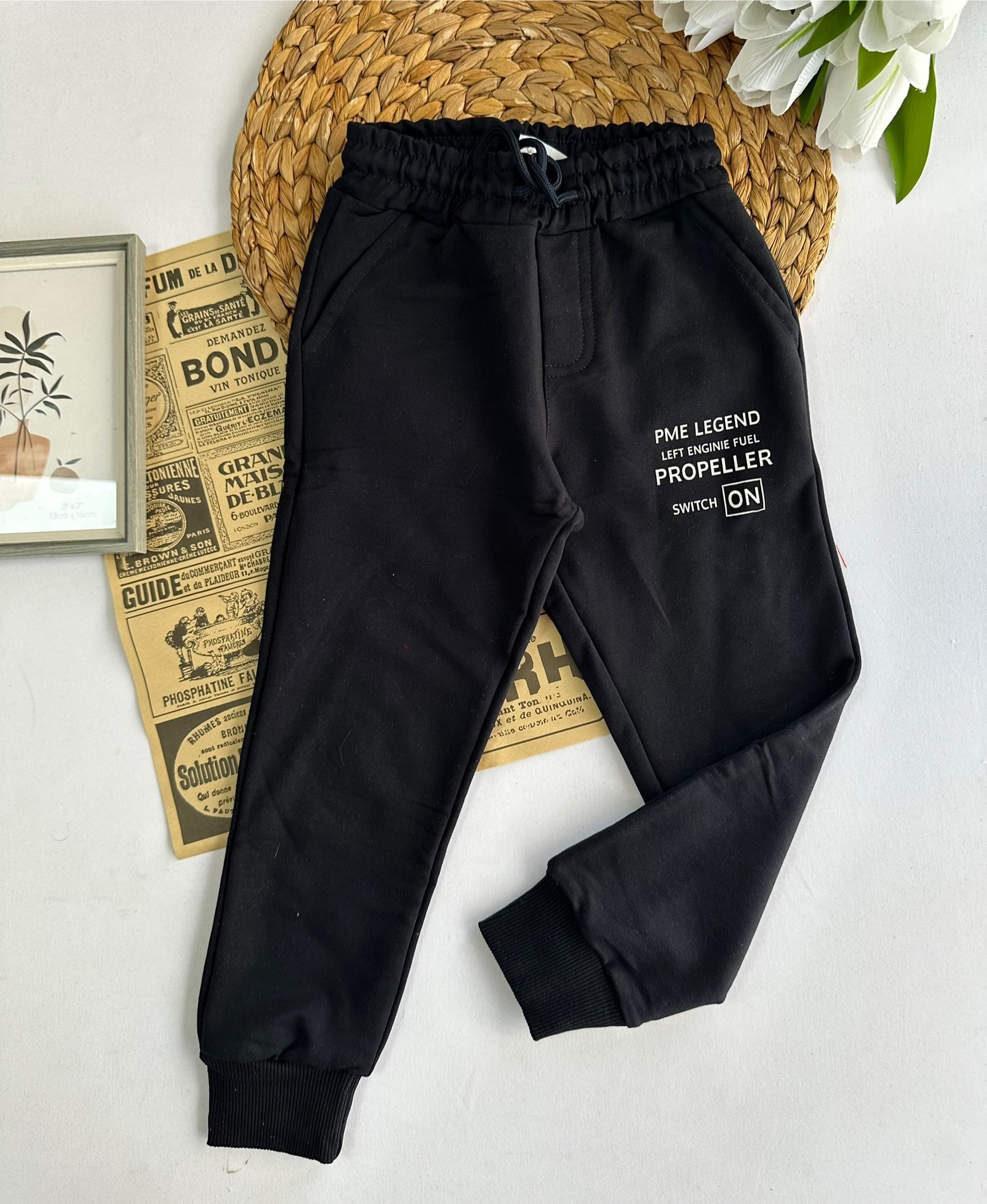 Siyah Switch On Baskılı Eşofman Altı