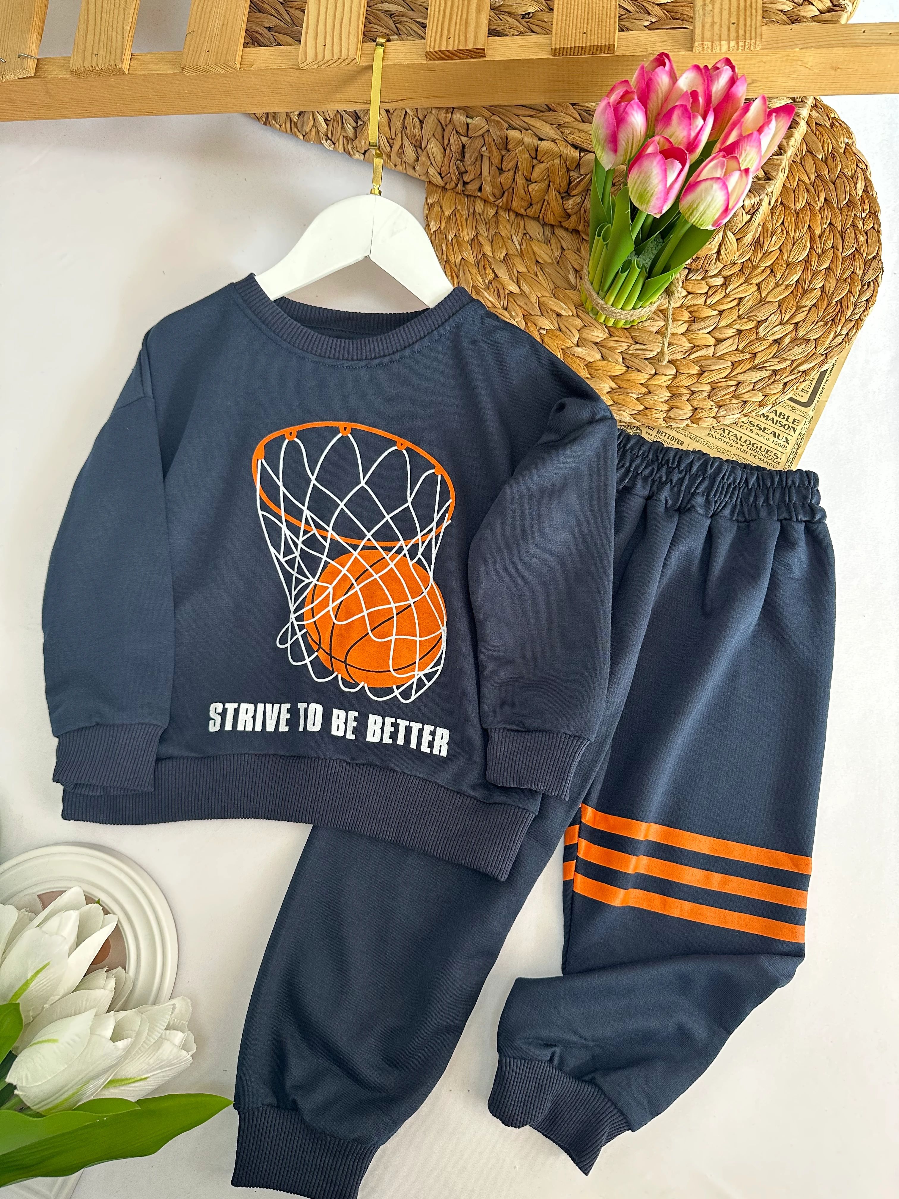 Erkek Çocuk Lacivert Basket Baskılı Takım