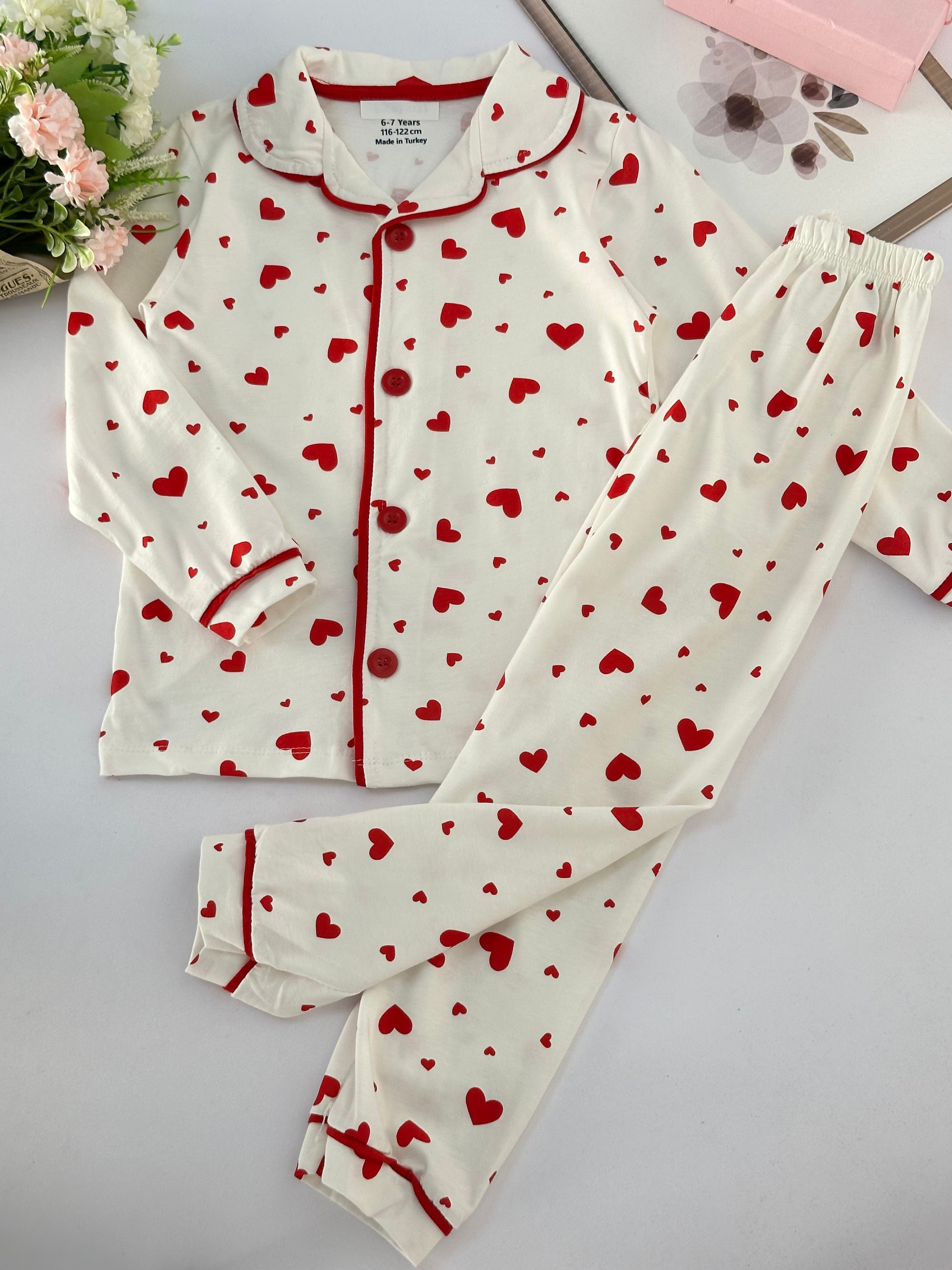 Kız Çocuk Kalp Desenli Pijama Takımı