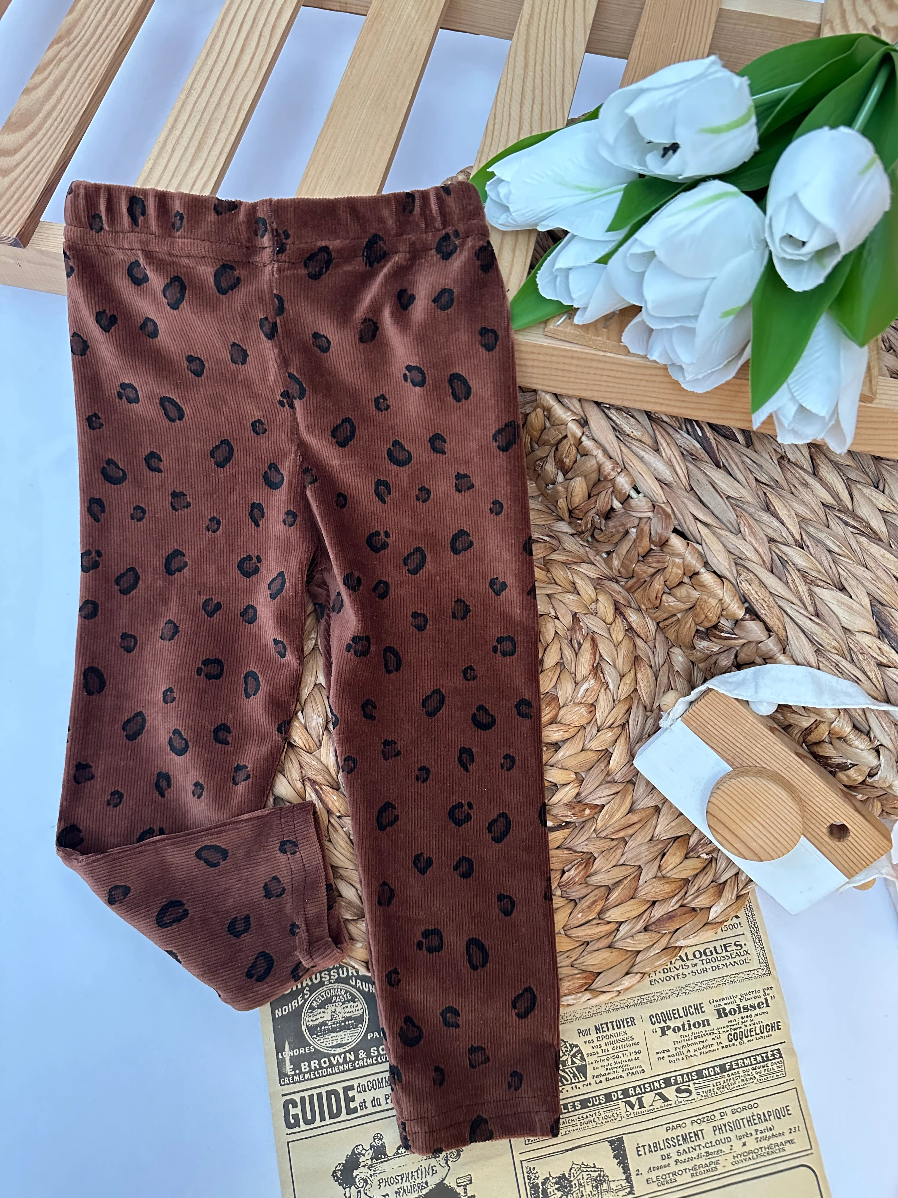 Kız Çocuk Kahve Leopar Kadife Tayt