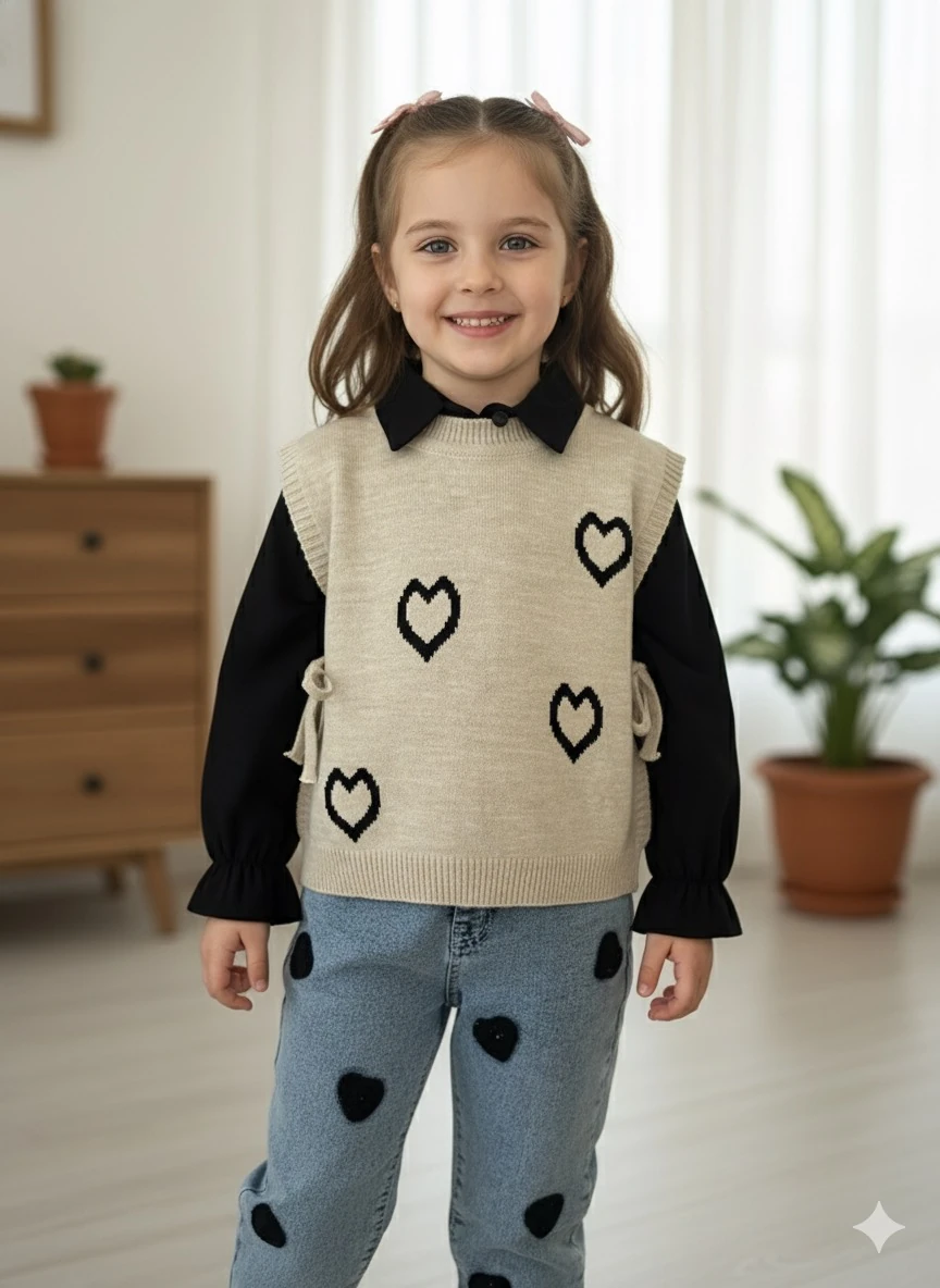 Kız Çocuk Siyah Kalp Trikolu 3'lü Takım