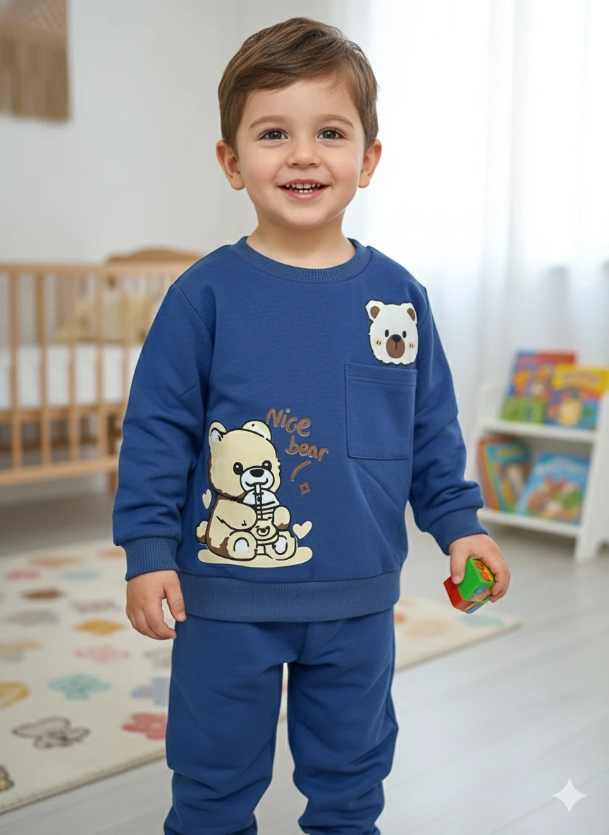 Erkek Çocuk Lacivert Cepli Ayıcık Takım