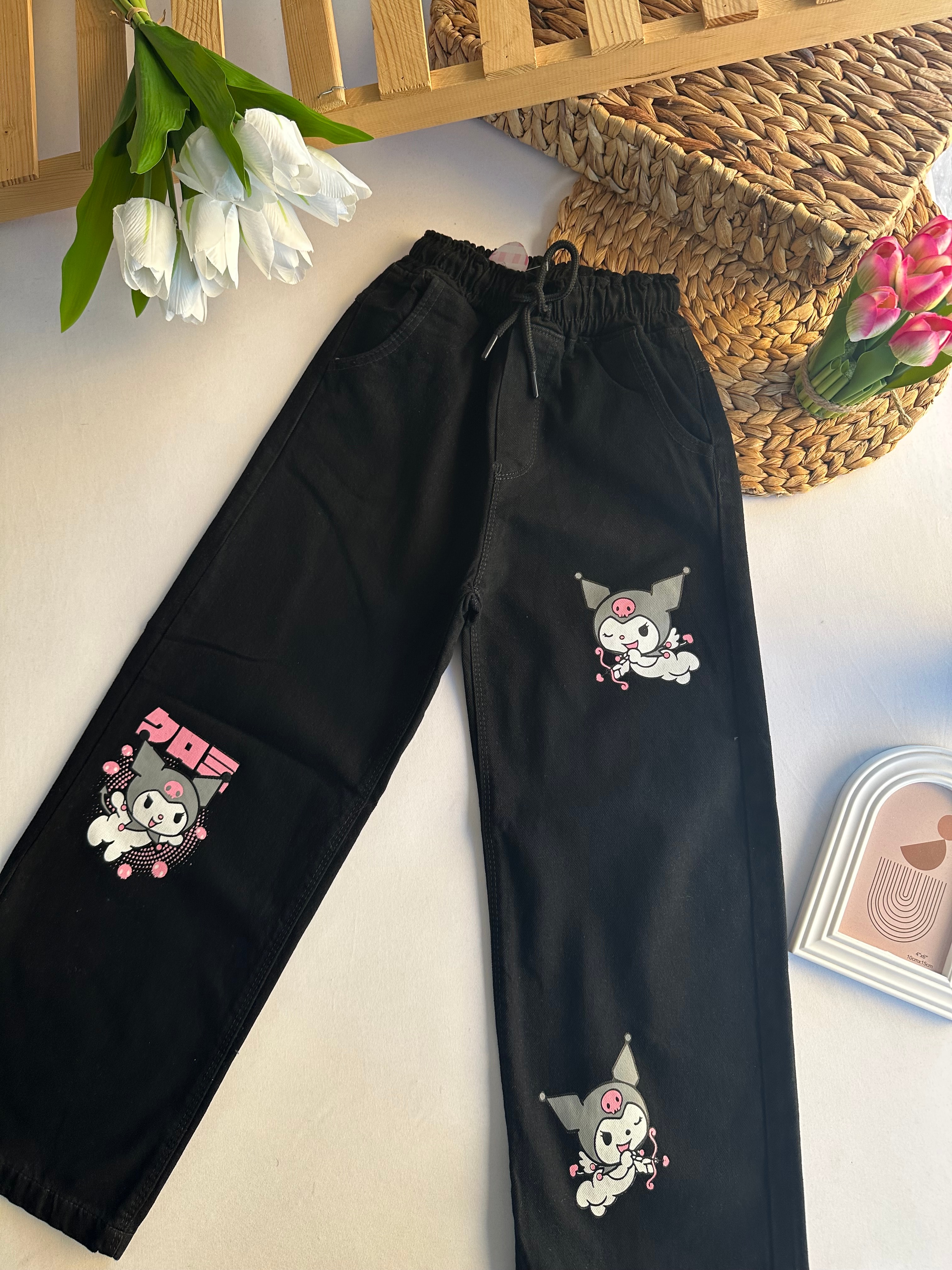 Kız Çocuk Kuromi Siyah Kot Pantolon