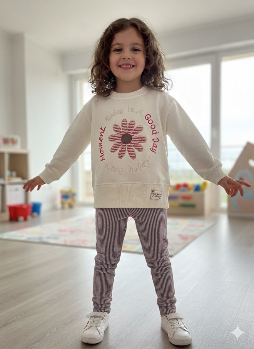 Kız Çocuk Mor Papatya Desenli Takım