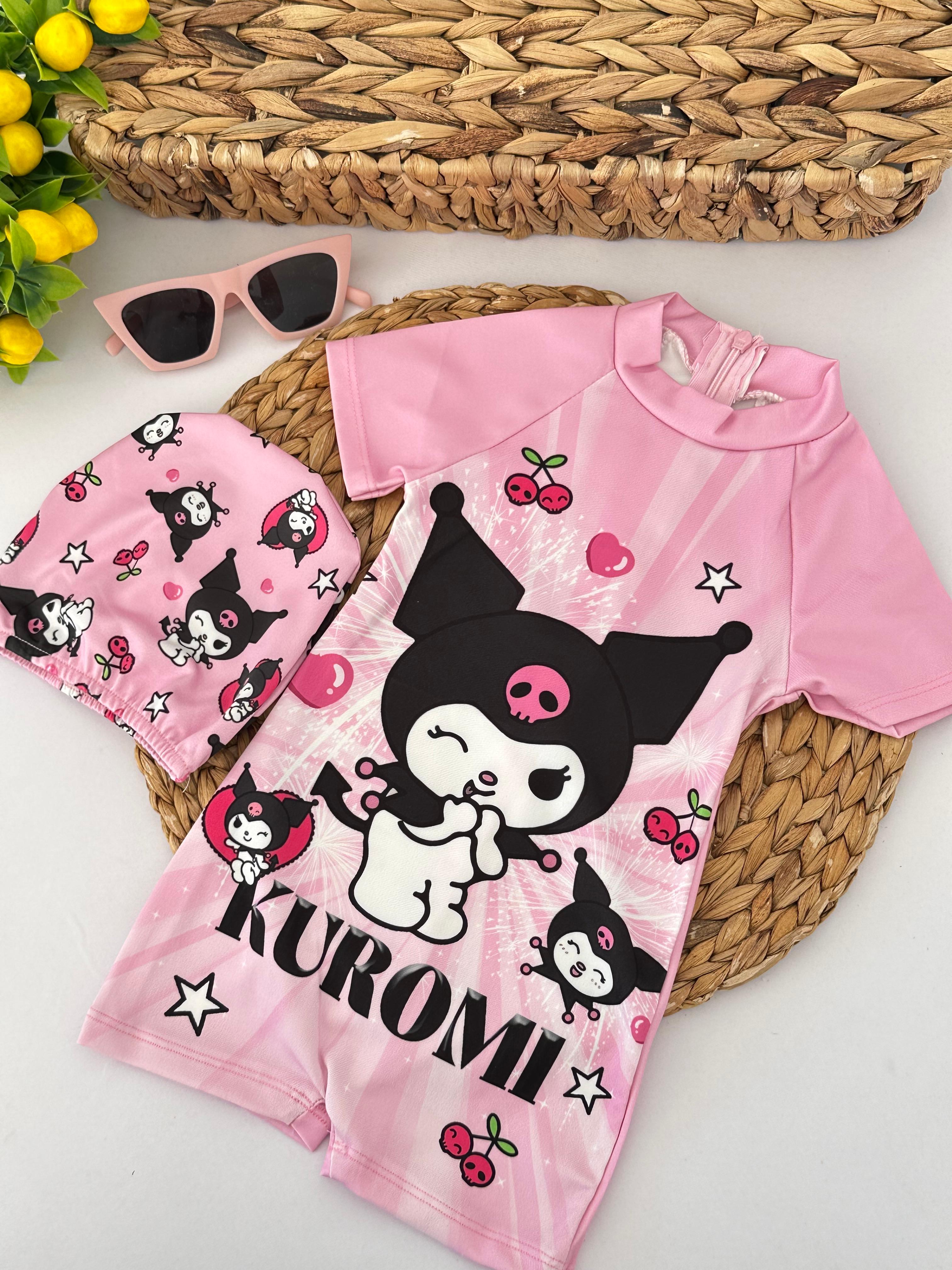 Kız Çocuk Pembe Kuromi Boneli Mayo