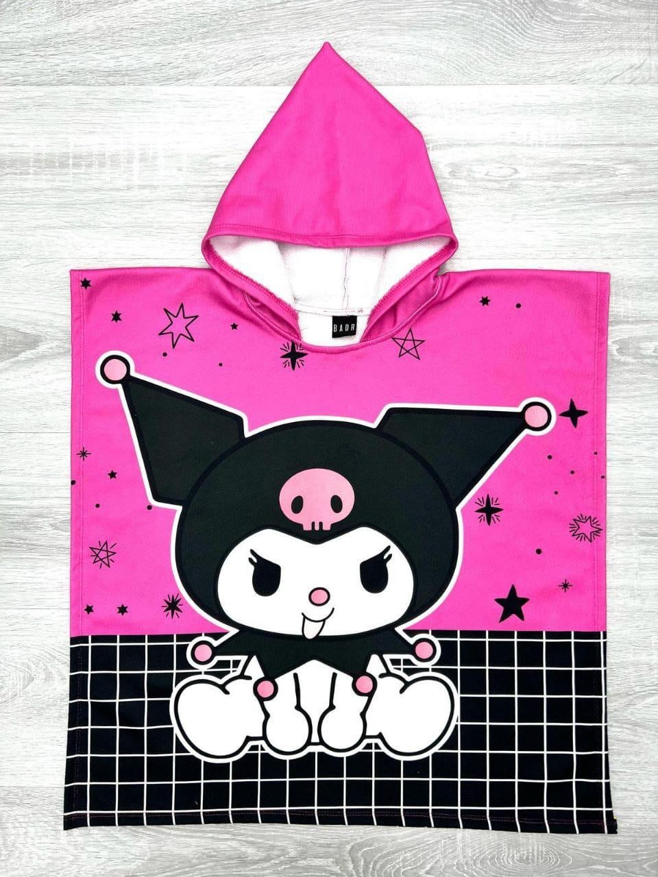 Kız Çocuk Pembe Siyah Kuromi Panço Havlu