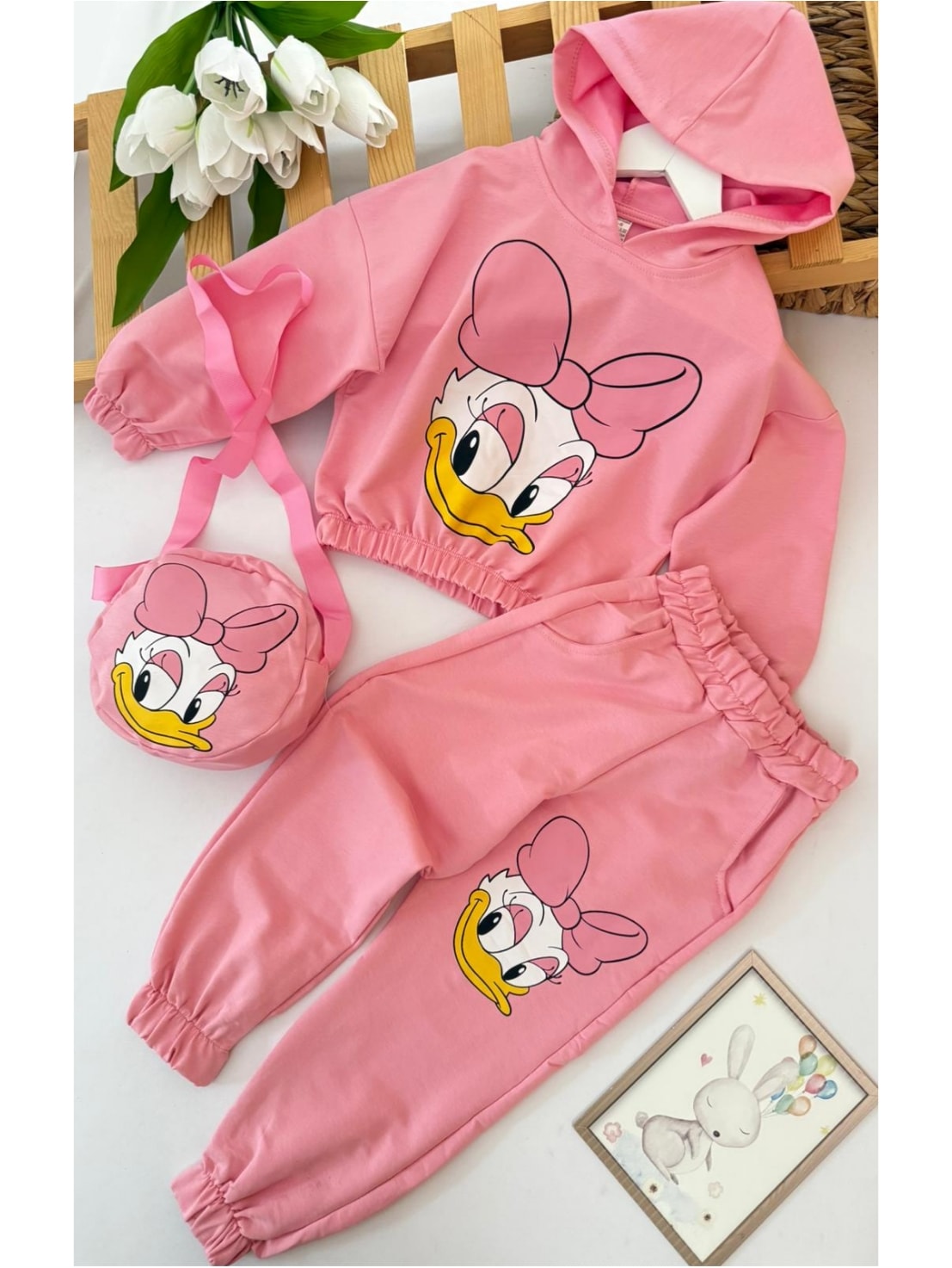 Kız Çocuk Pembe Daisy Çantalı 3'lü Takım
