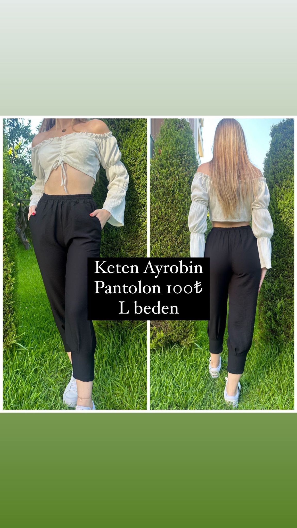 Siyah Keten Airobin Pantolon