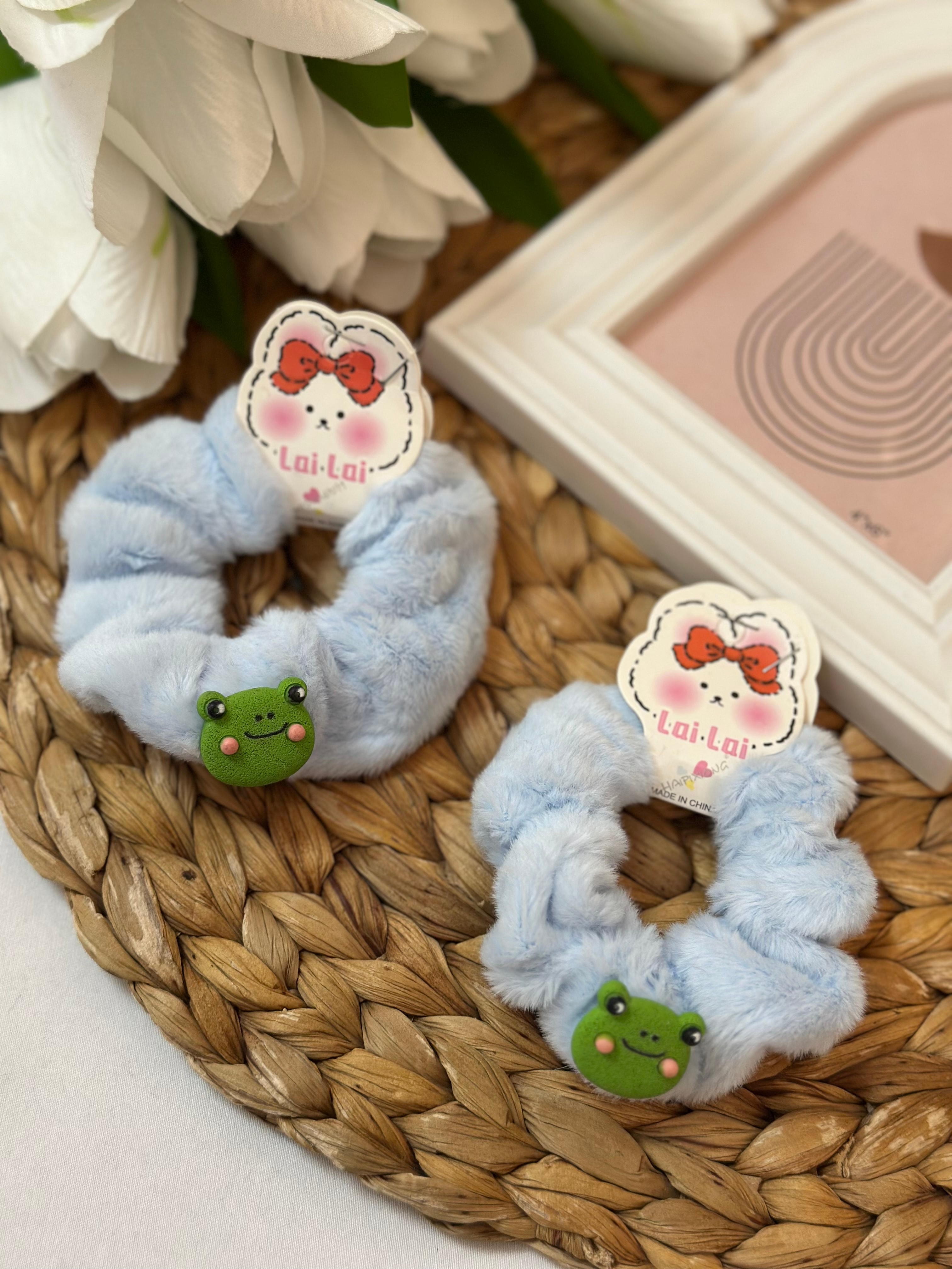 Mavi Kurbağalı Peluş 2'li Lastik Toka