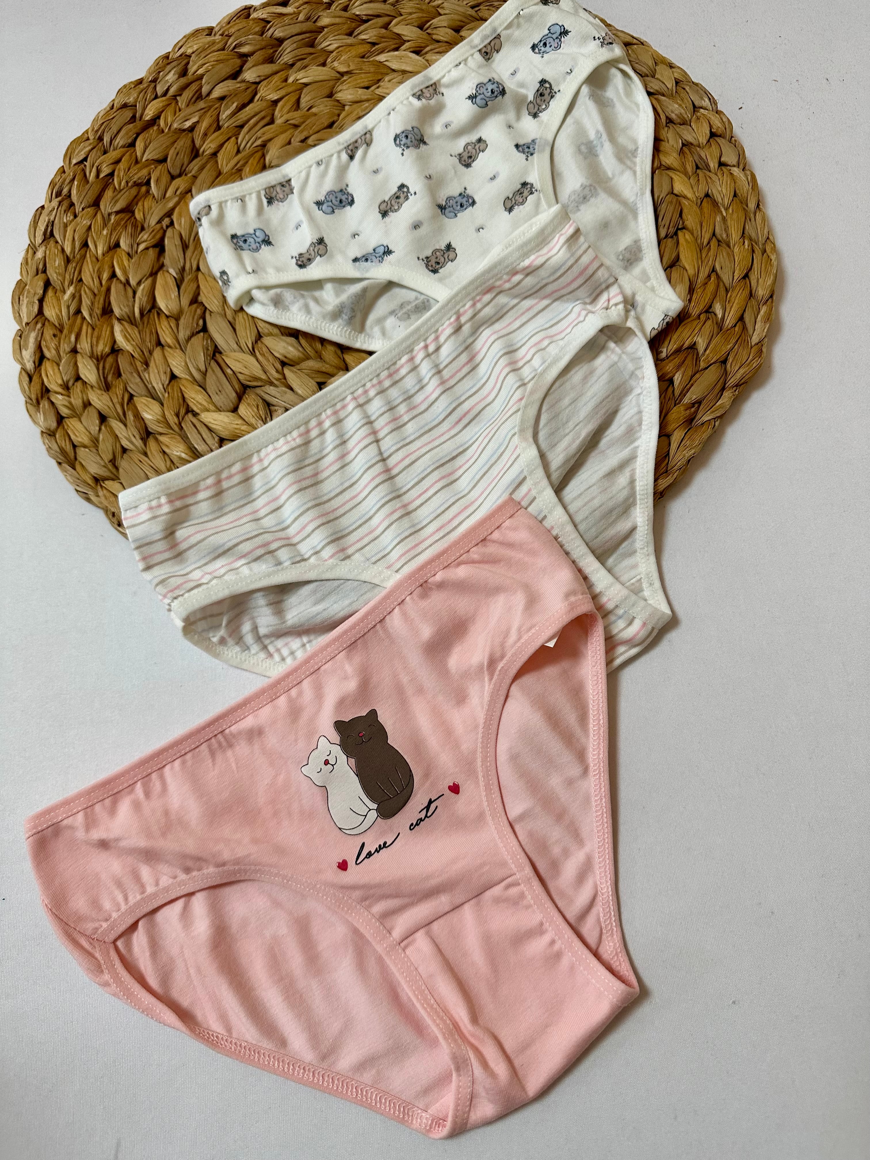 Kız Çocuk Pembe Koala Kedi Desenli 3’lü Slip Külot