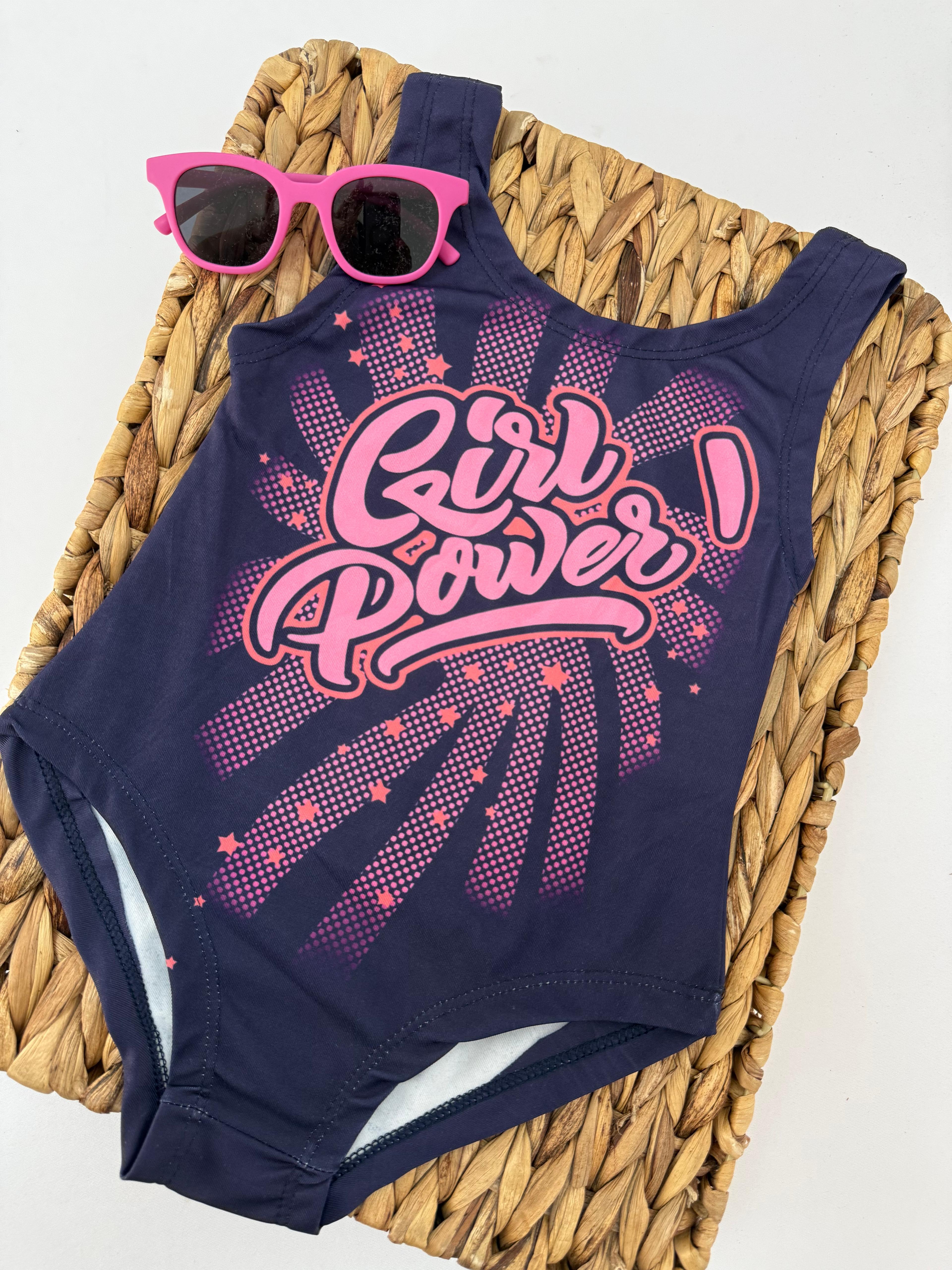 Kız Çocuk Lacivert Girl Power Yazılı Mayo