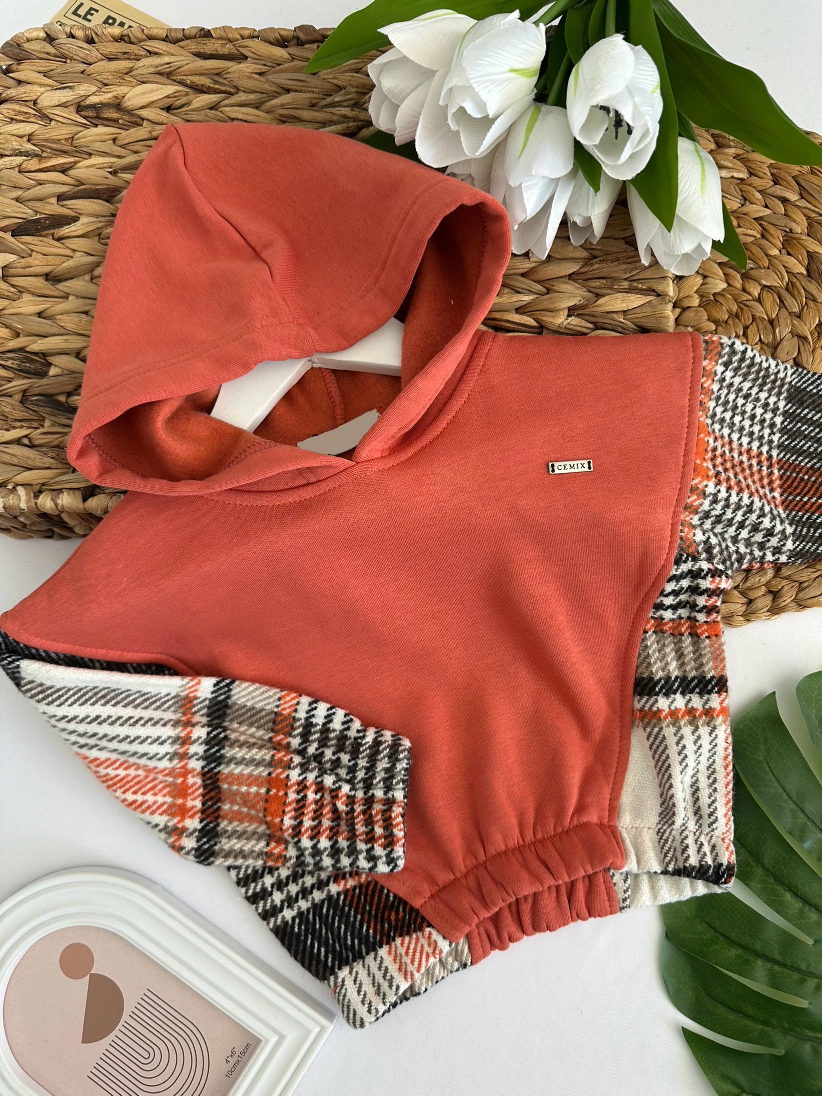 Kız Çocuk Turuncu Yanları Ekose Sweat