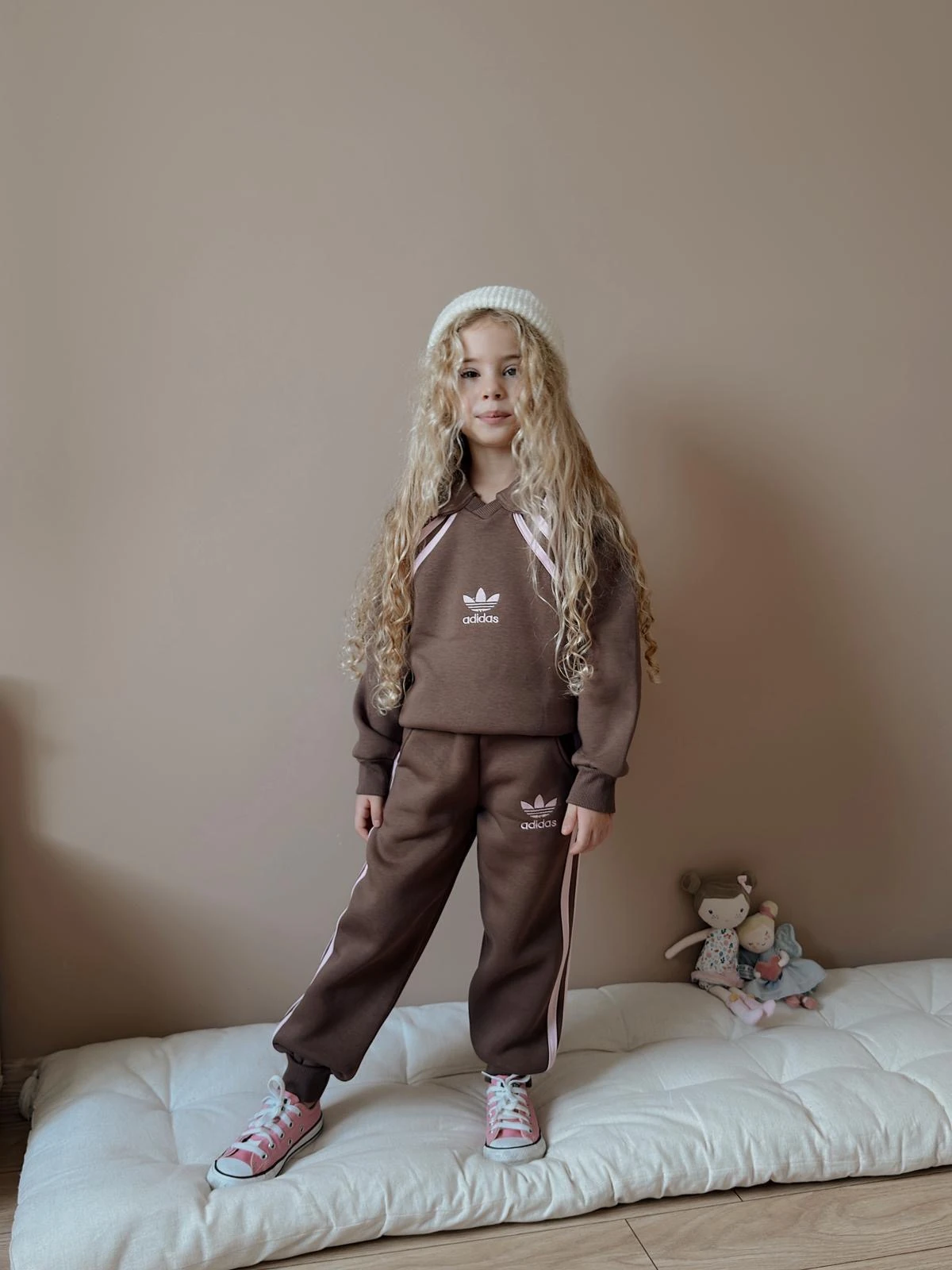 Kız Çocuk Kahverengi Pembe Çizgili Takım