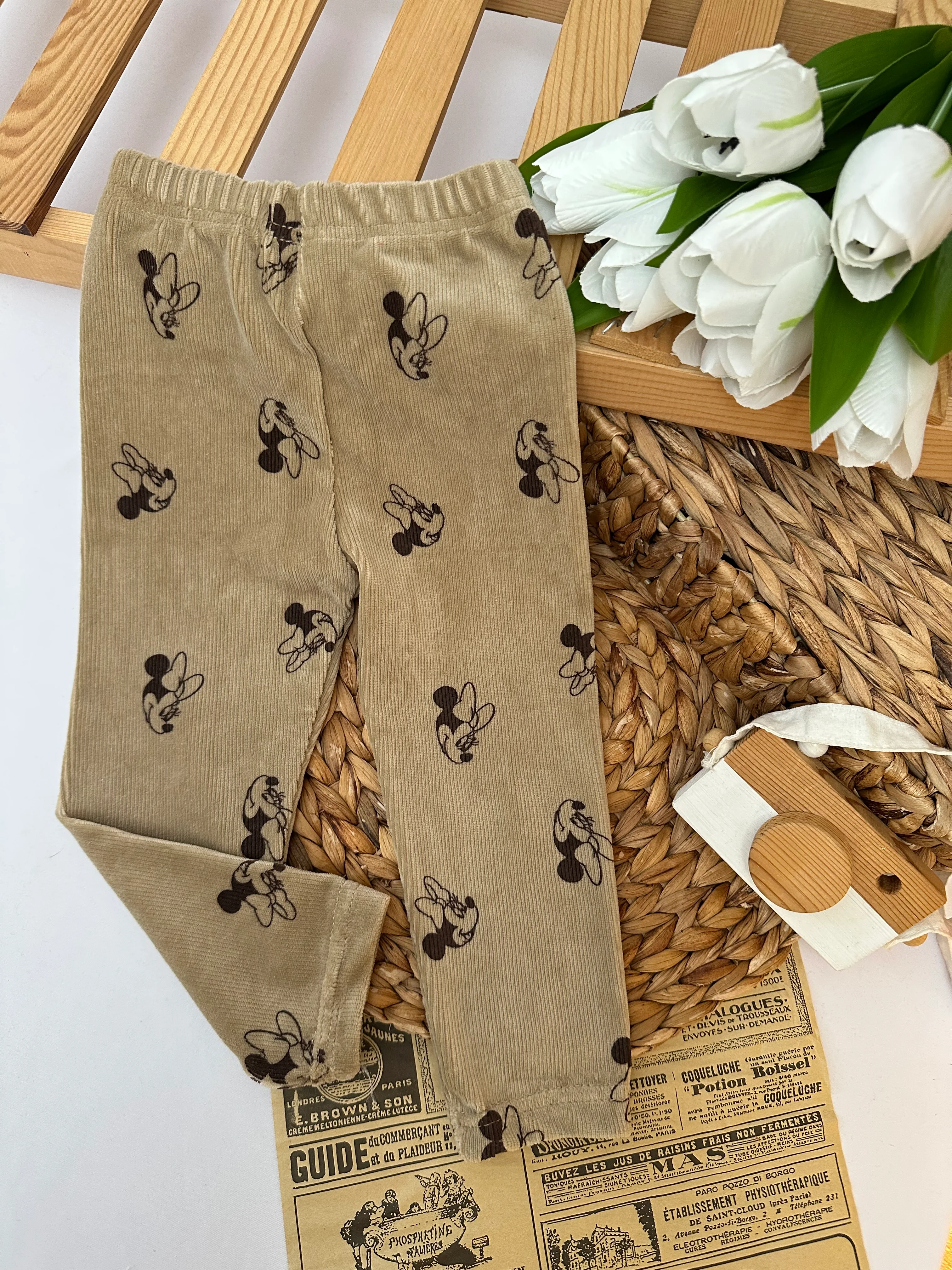 Kız Çocuk Bej Mickey Kadife Tayt