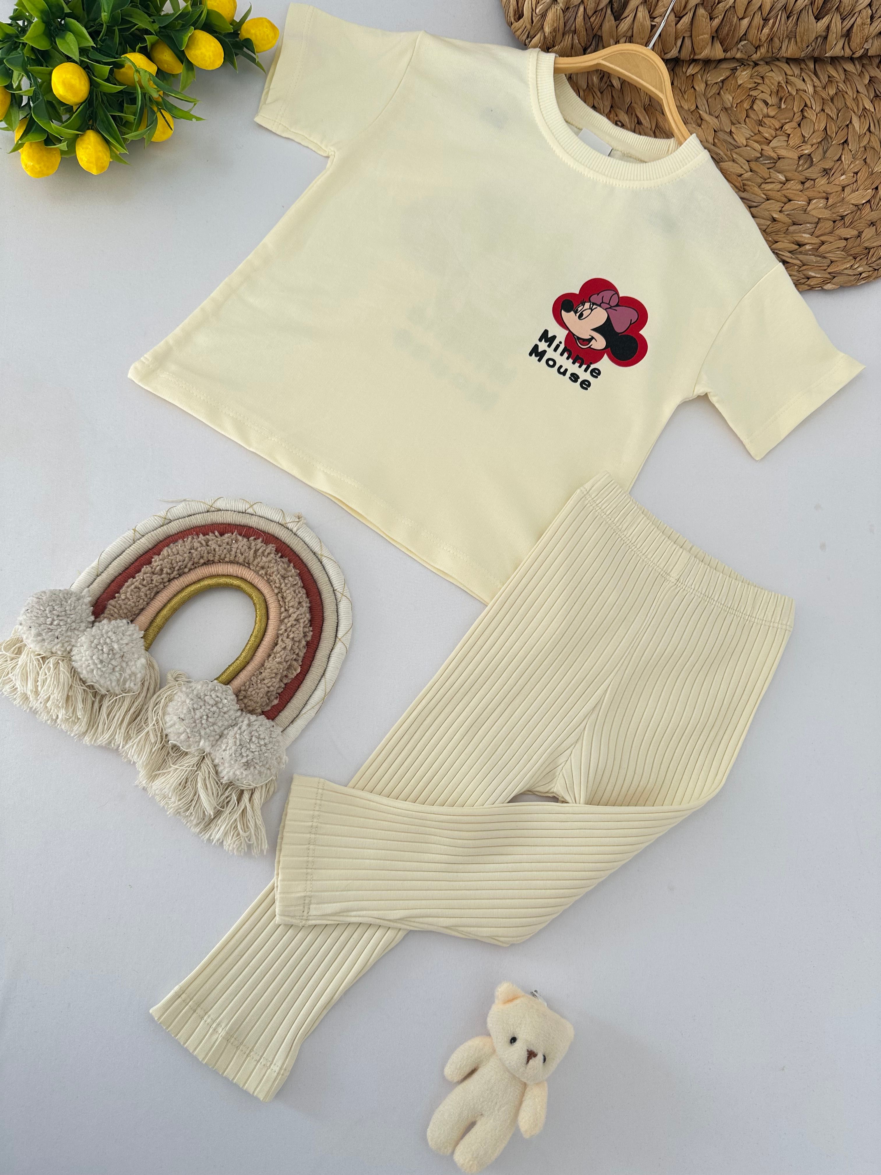 Kız Çocuk Bej Taytlı Minnie Takım