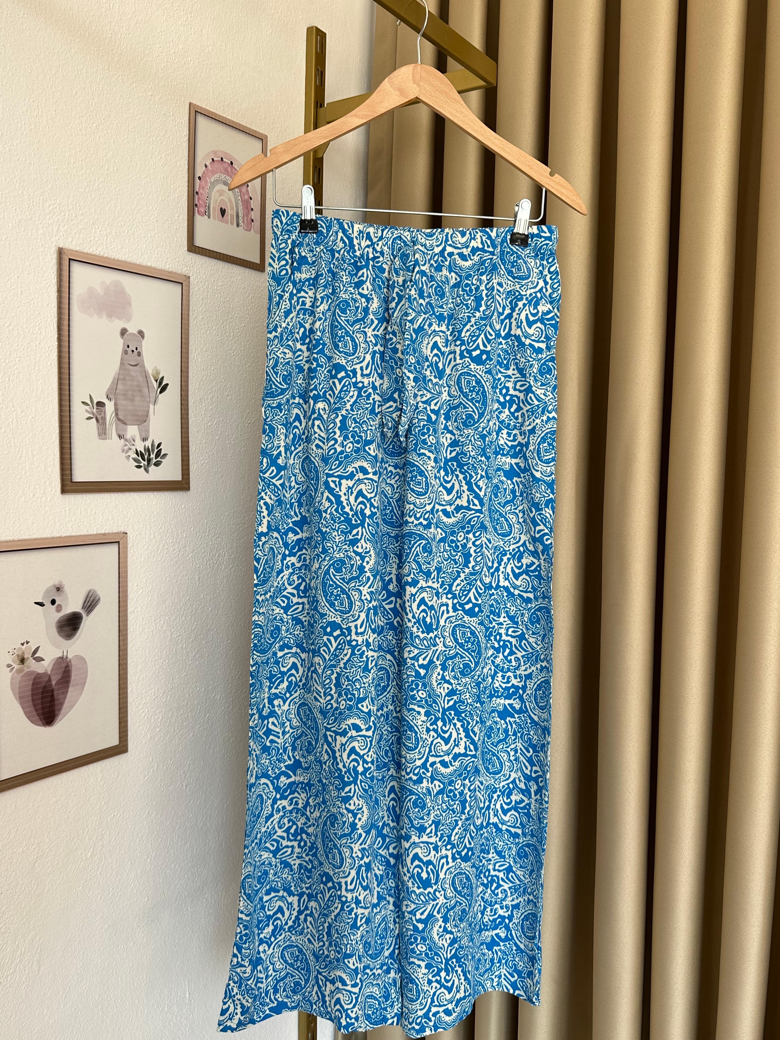 Mavi Desenli Cepli Tek Alt Pantolon