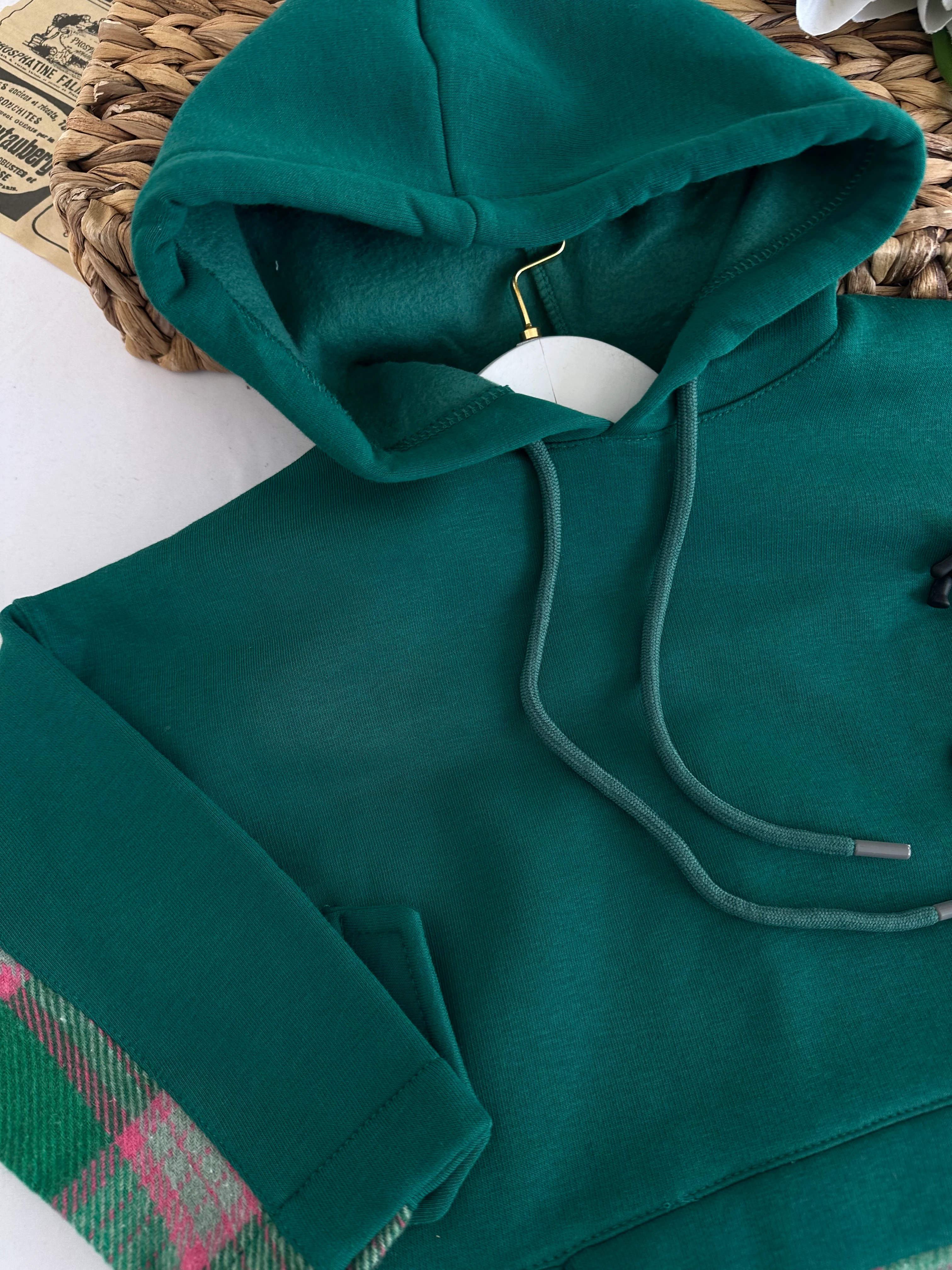 Kız Çocuk Yeşil Ayıcıklı Kapüşonlu Gömlek Detaylı Sweat