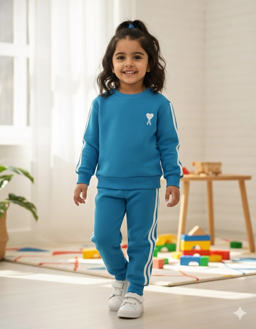 Mavi A Kalp Nakışlı 2'li Takm