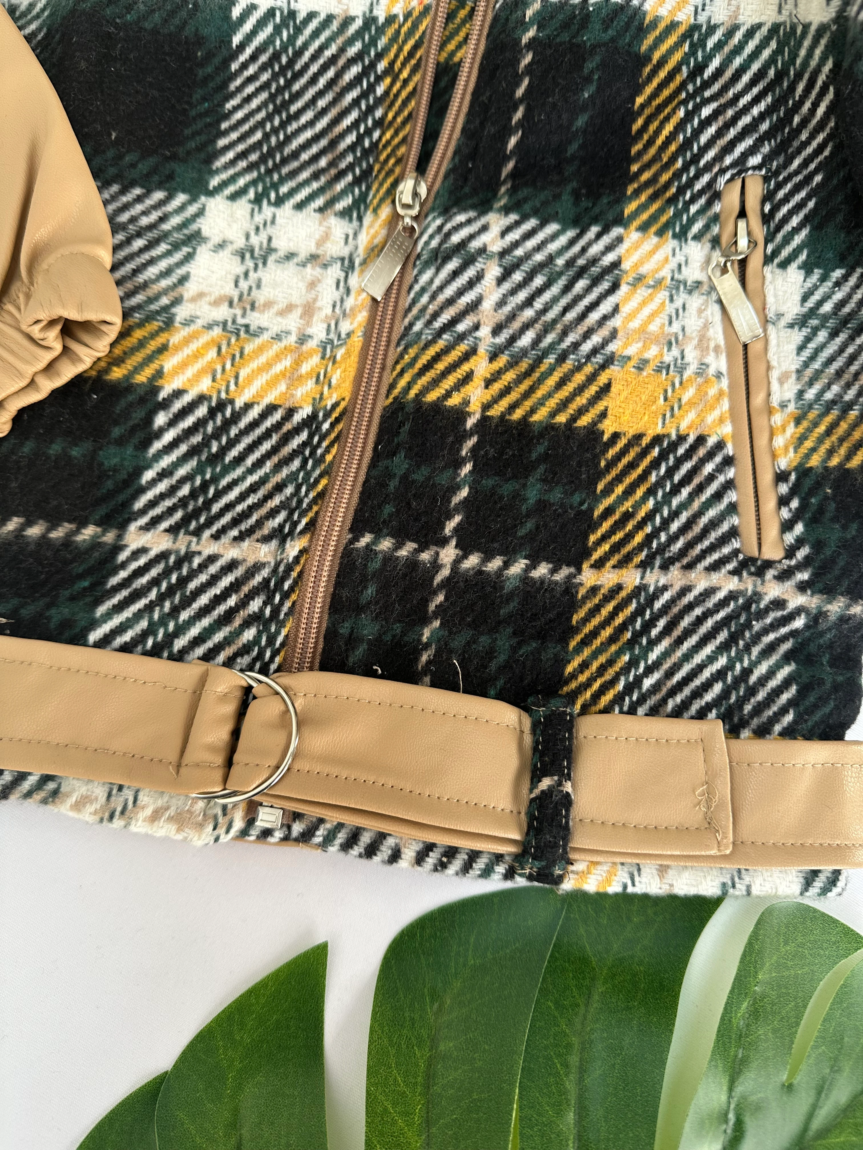 Kız Çocuk Deri Detaylı Ekose Desenli Oduncu Gömlek