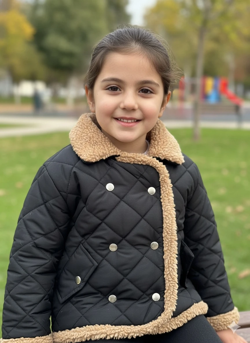 Kız Çocuk Siyah İçi Yünlü Mont