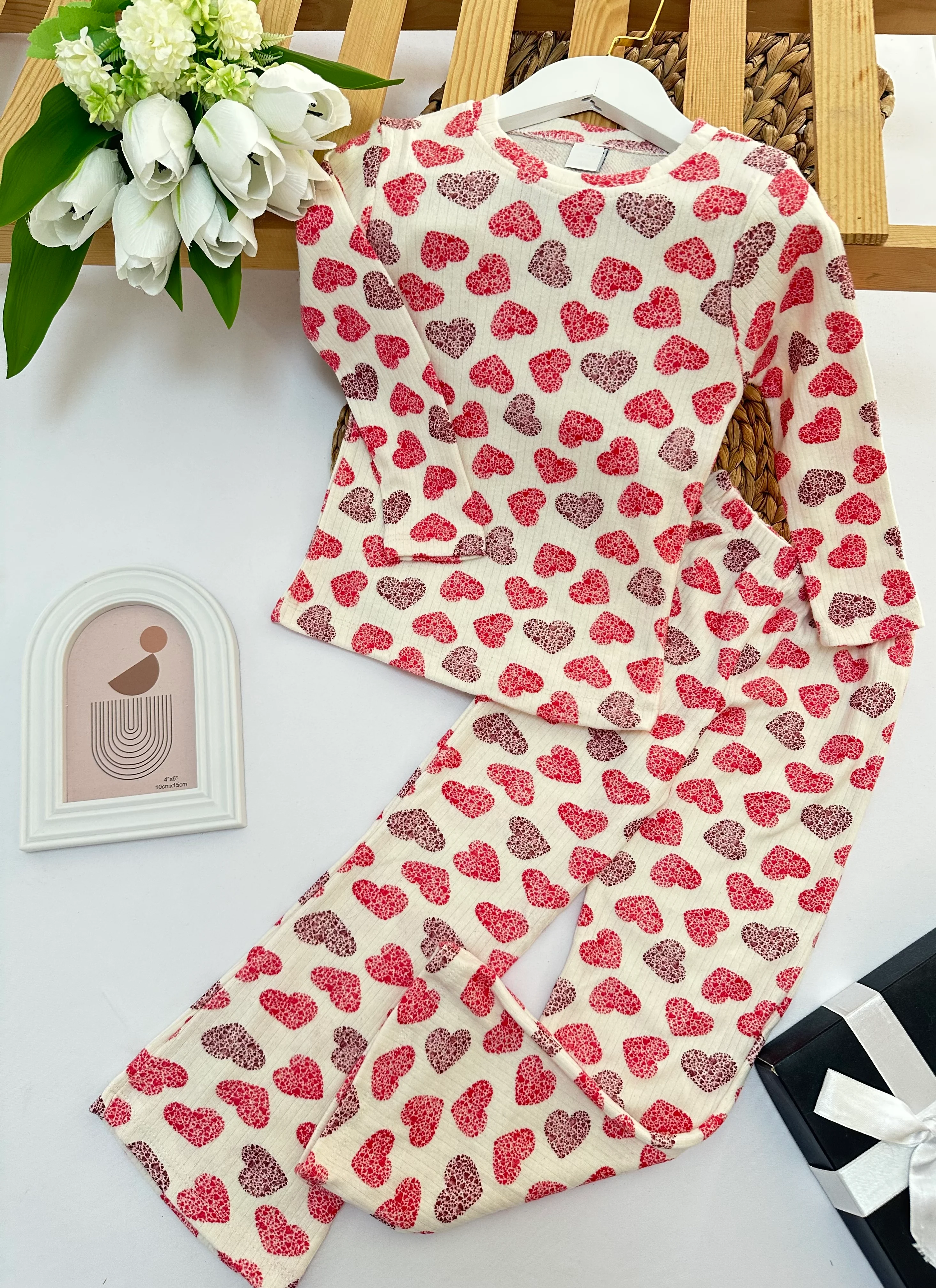 Kız Çocuk Kalp  Desenli Alt-Üst Takım