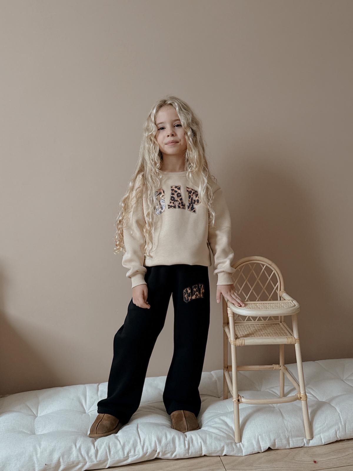 Kız Çocuk Ekru Marka Leopar Desenli 2'li Takım