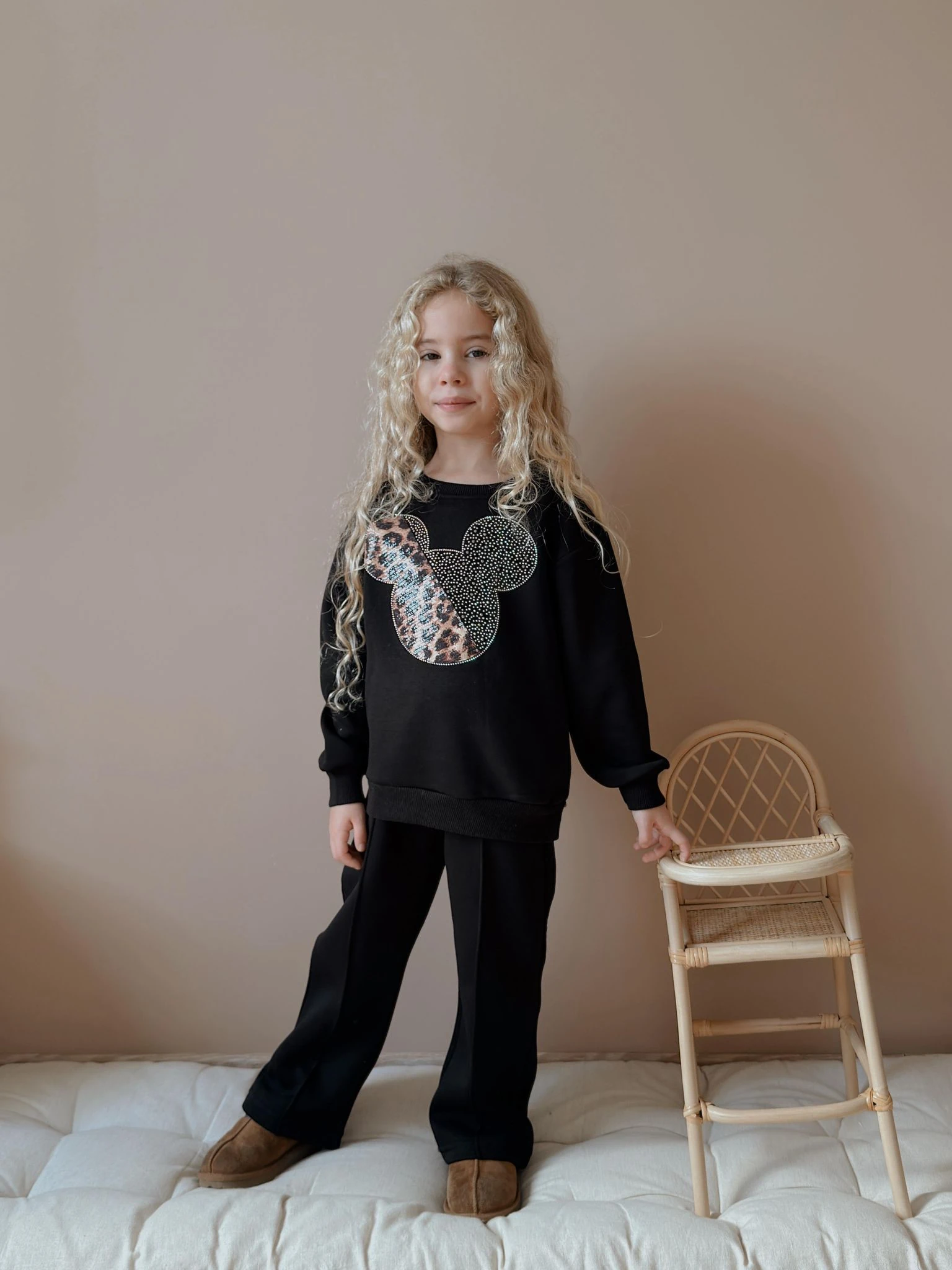 Siyah Leopar Taşlı Desenli Alt-Üst Takım