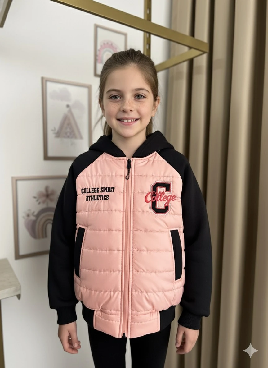 Kız Çocuk Pudra Şişme Mont Ceket