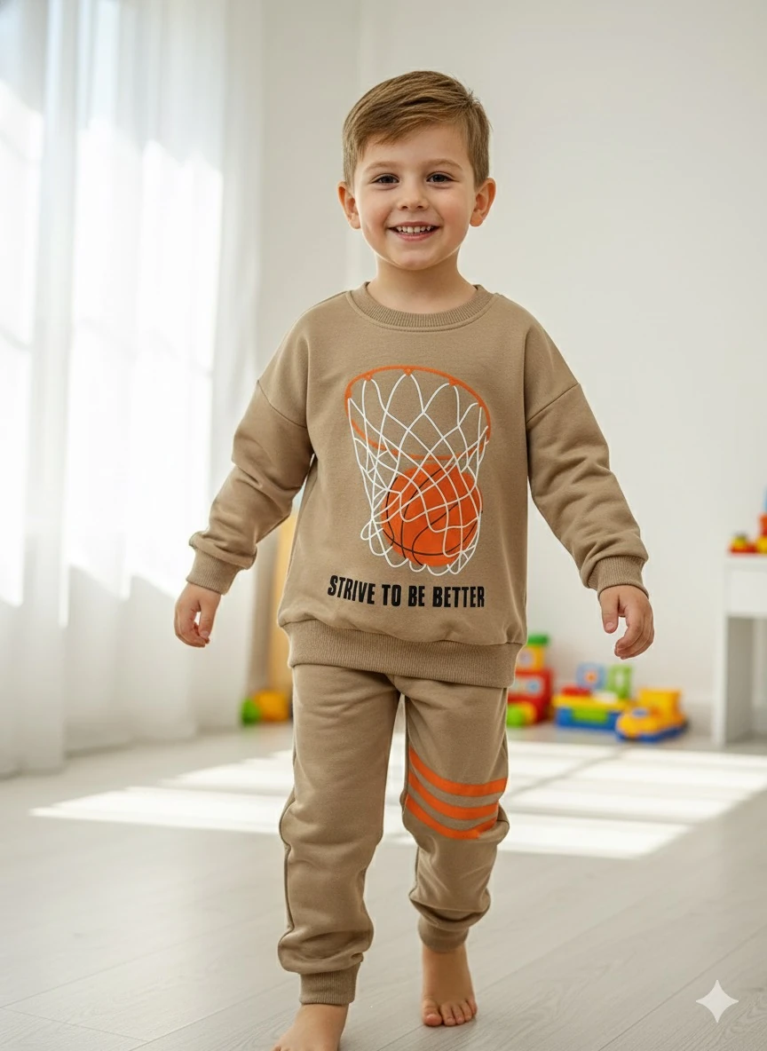 Erkek Çocuk  Kahve Basket Baskılı Takım