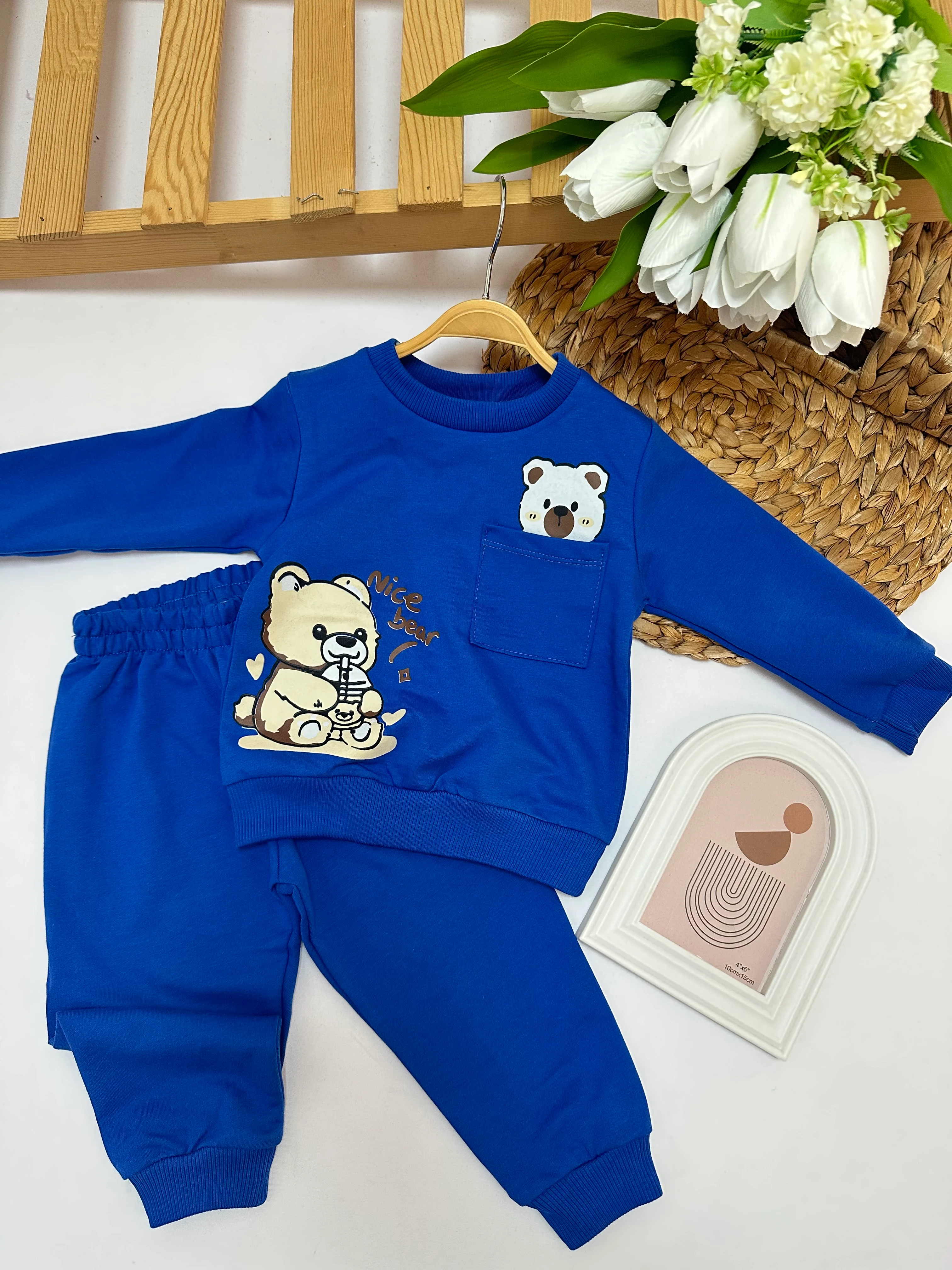 Erkek Çocuk Mavi Cepli Ayıcık Takım