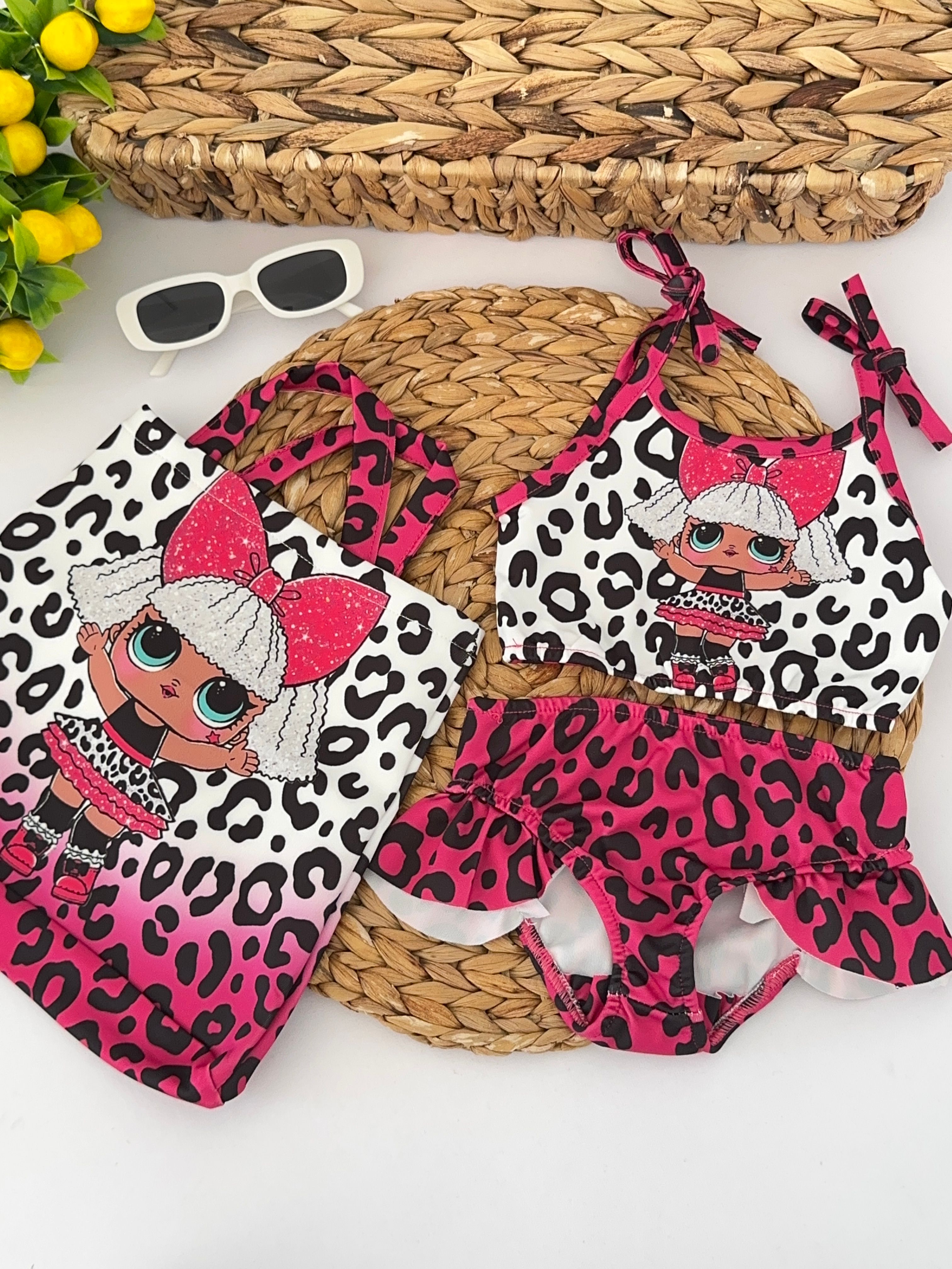 Kız Çocuk Fuşya  Lol Bebek Çantalı Bikini Takımı