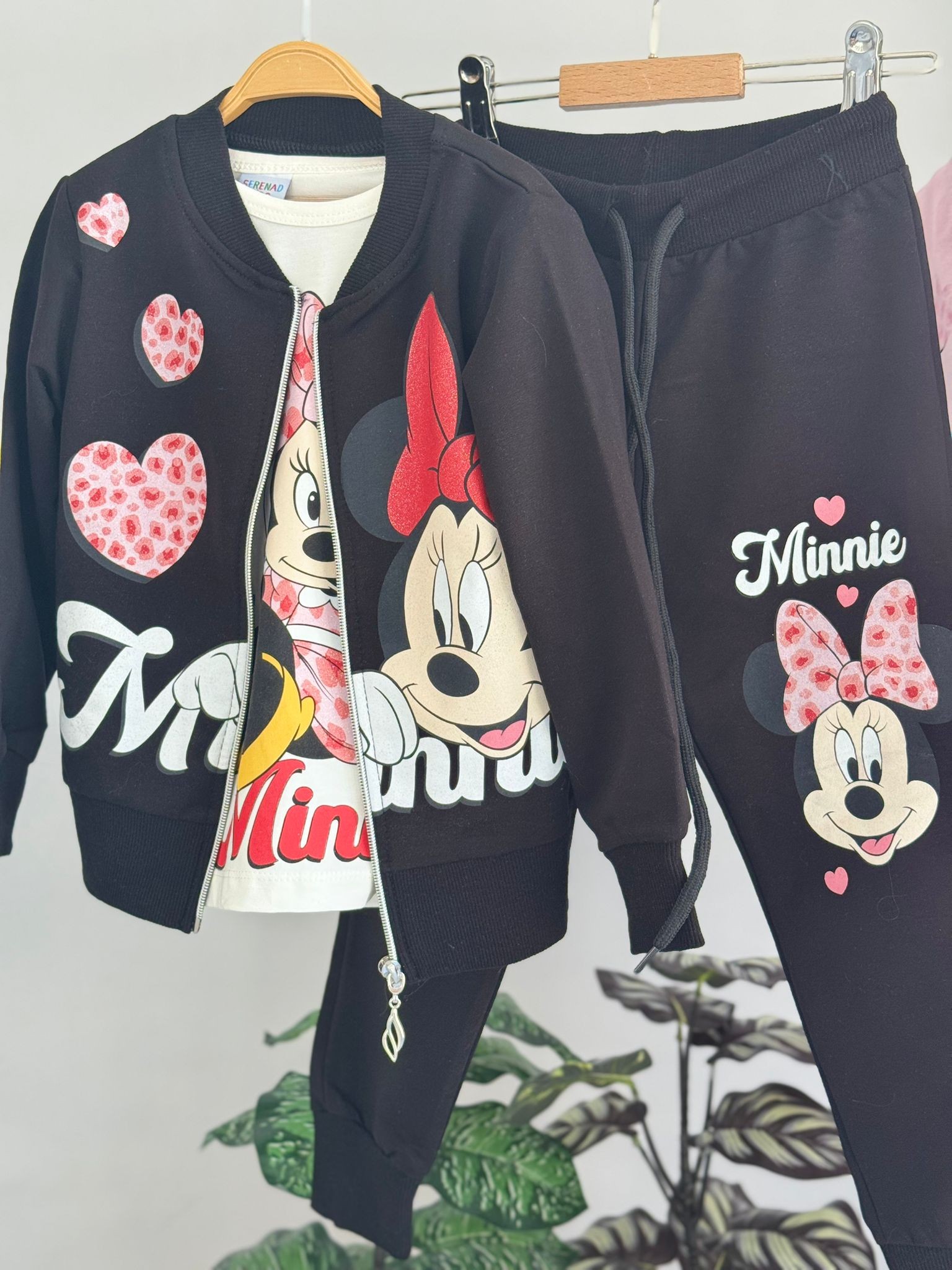 Kız Çocuk Siyah Minnie Mouse Baskılı 3'lü Takım