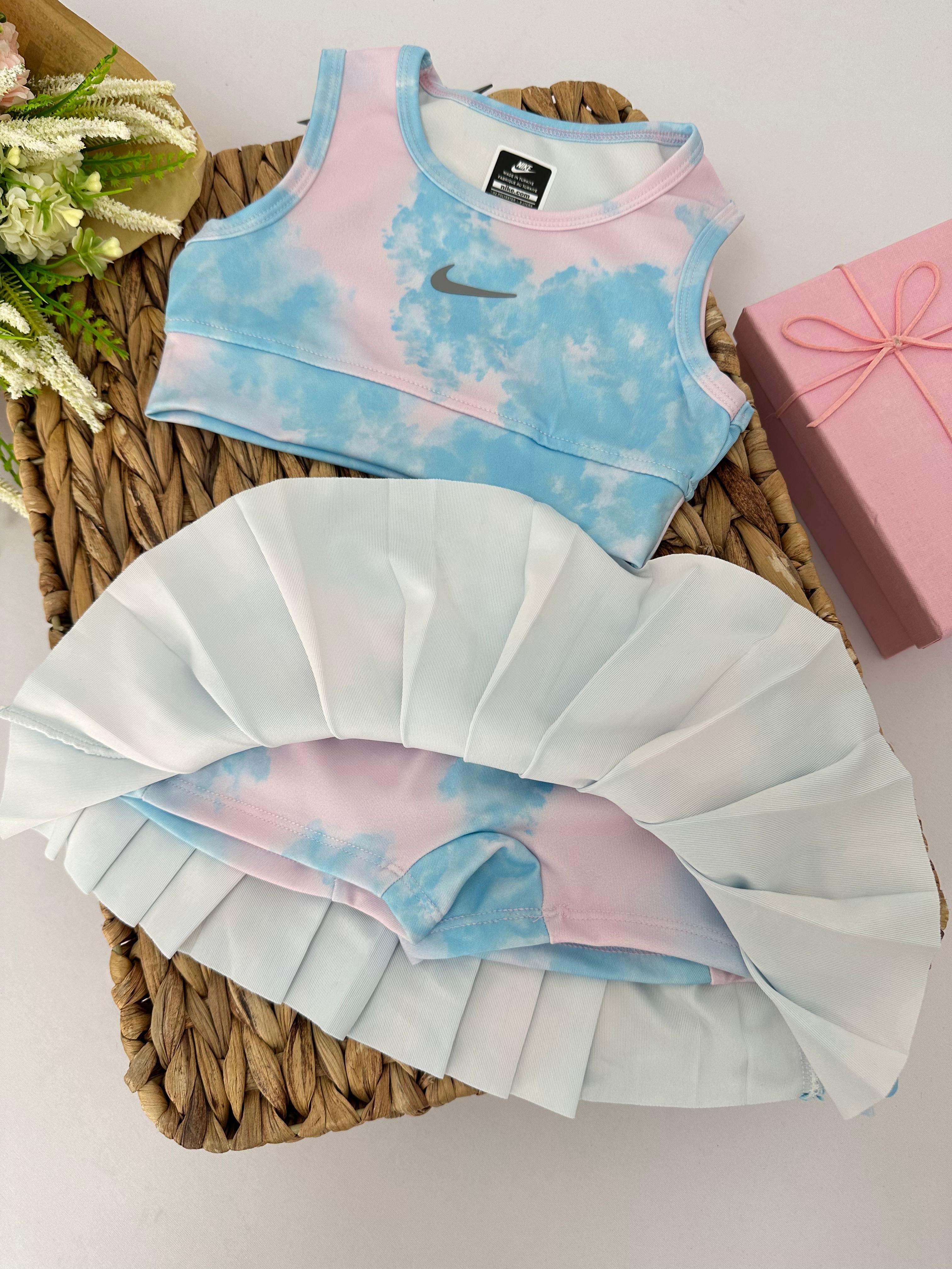 Mavi Batik Desenli Nike Pro Crop Şort Etek Mayo