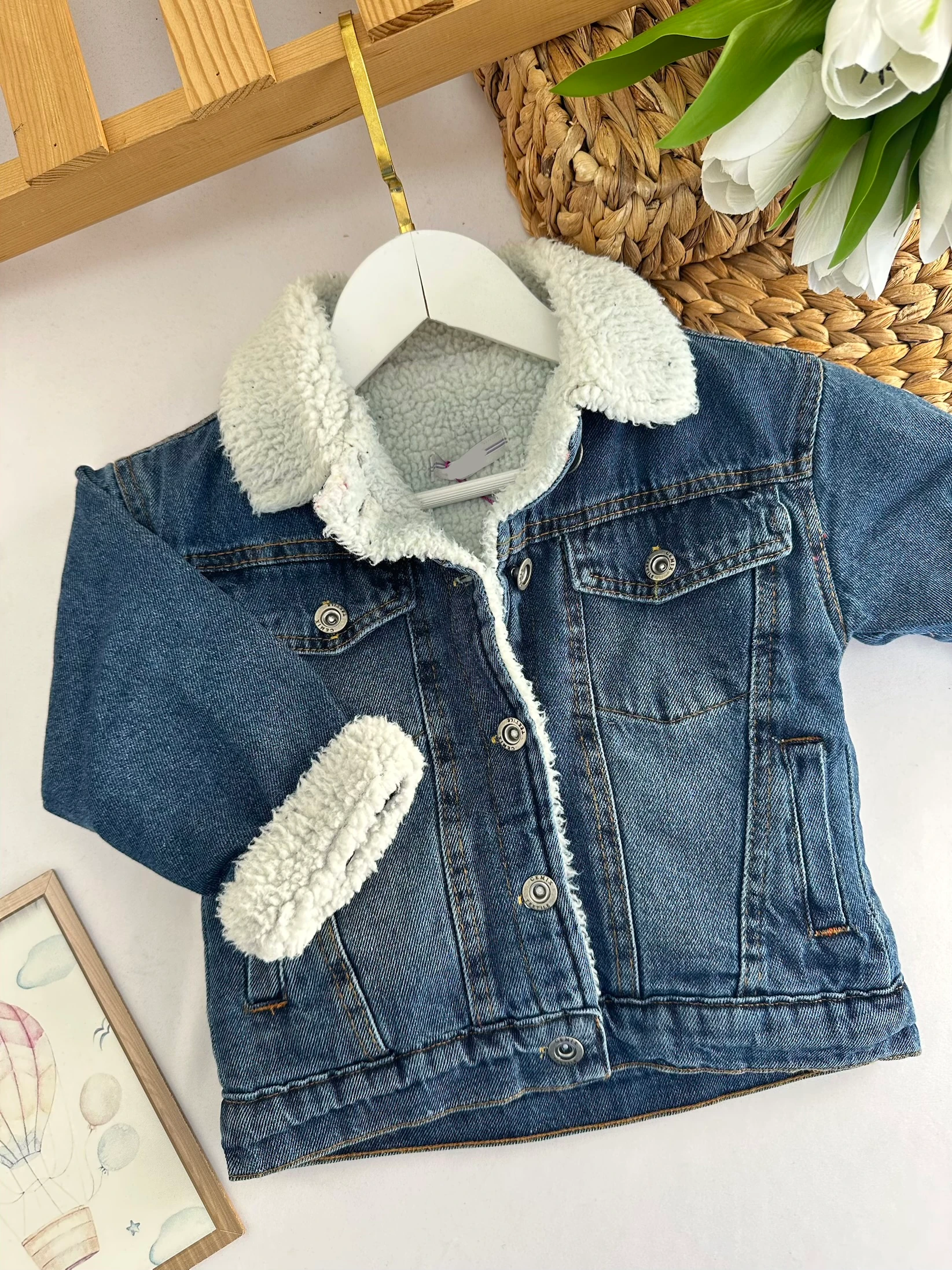 Koyu Mavi  İçi Yünlü Kot Ceket