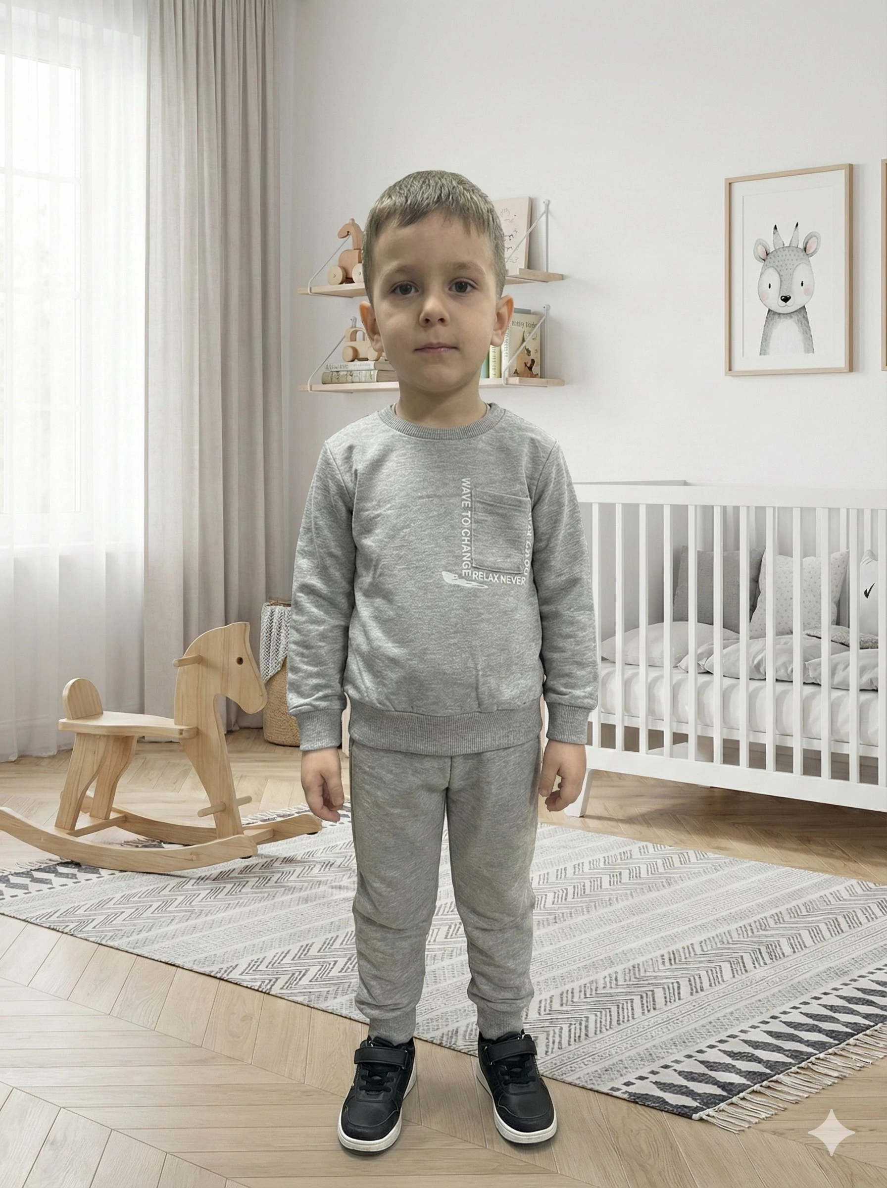 Erkek Çocuk Gri Cep detaylı Takım