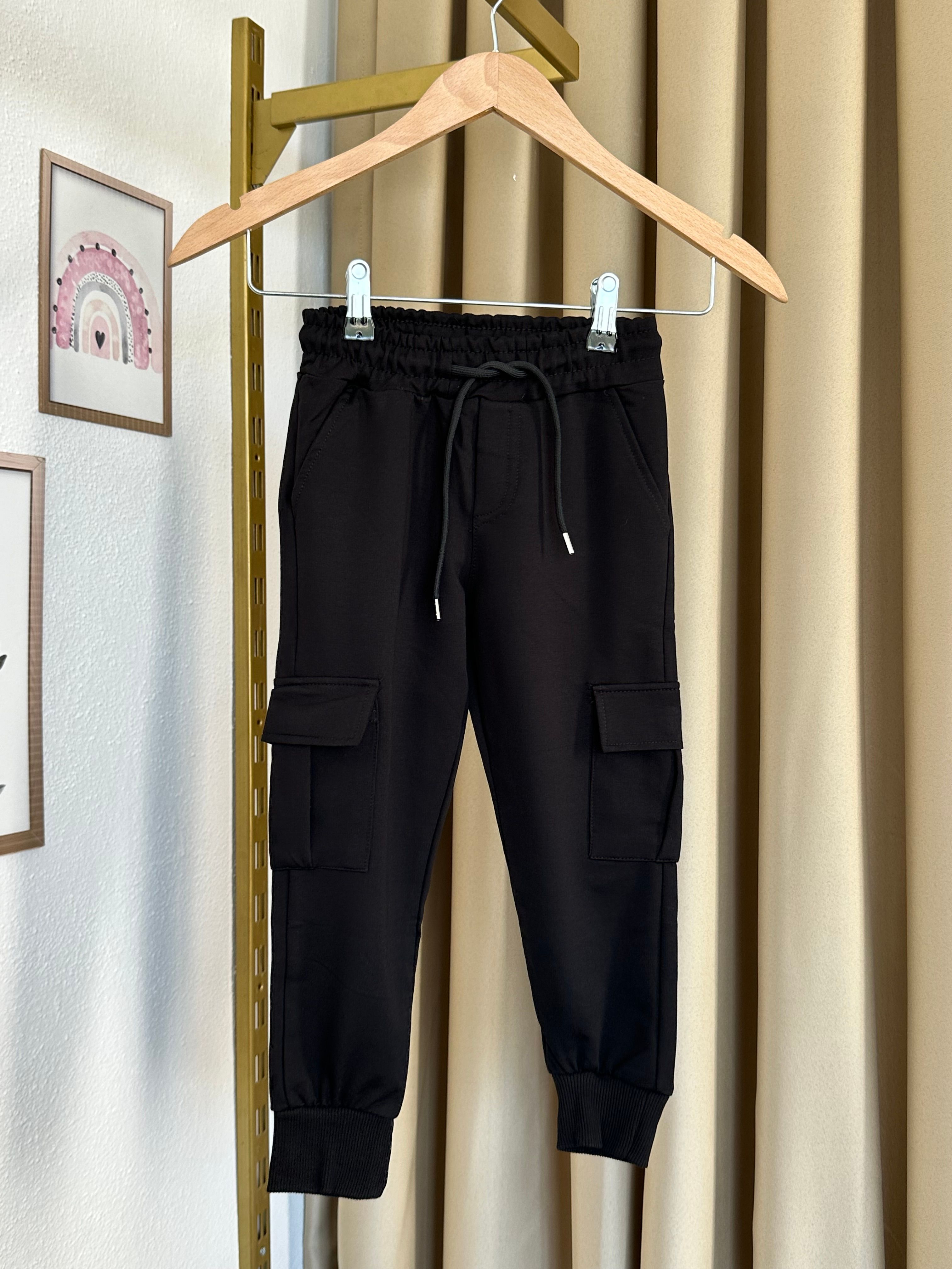 Unisex Siyah Kargo Cepli Eşofman Altı