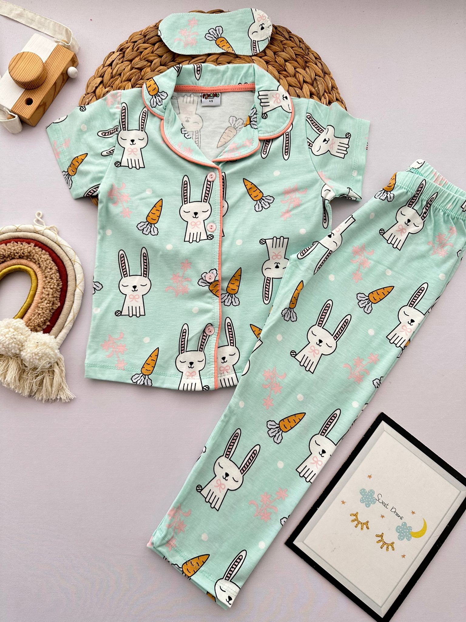 Kız Çocuk Turkuaz Tavşanlı 3'Lü Pijama Takım