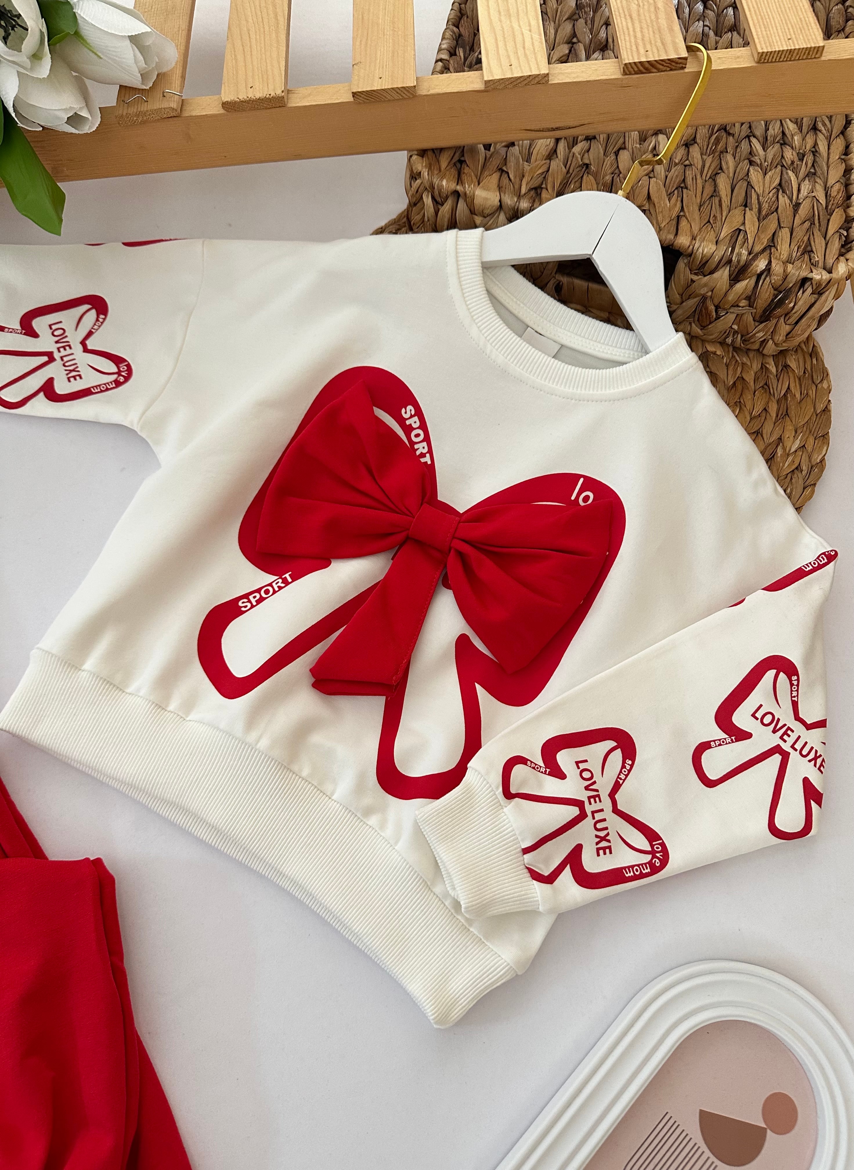 Kız Çocuk Kırmızı Fiyonklu Alt-Üst Takım