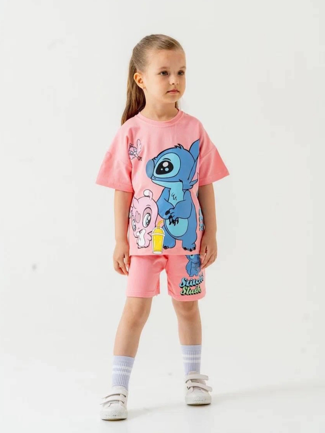 Kız Çocuk Pembe Stitch Baskılı Takım