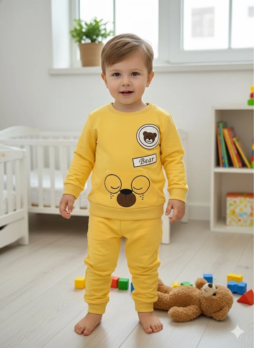 Unisex Sarı Ayıcık Baskılı Takım