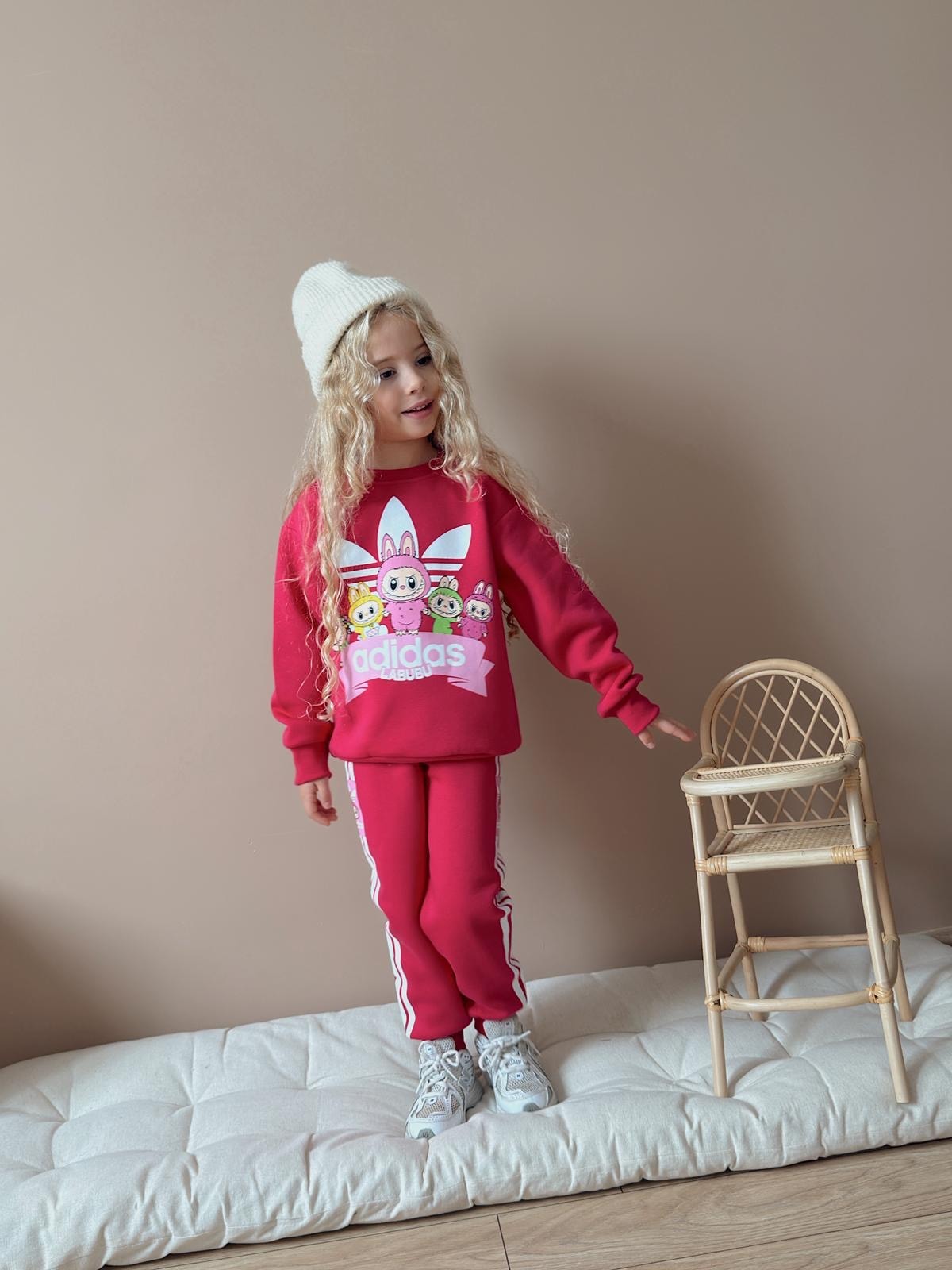 Kız Çocuk Fuşya Labubu Çizgili 2’li Takım